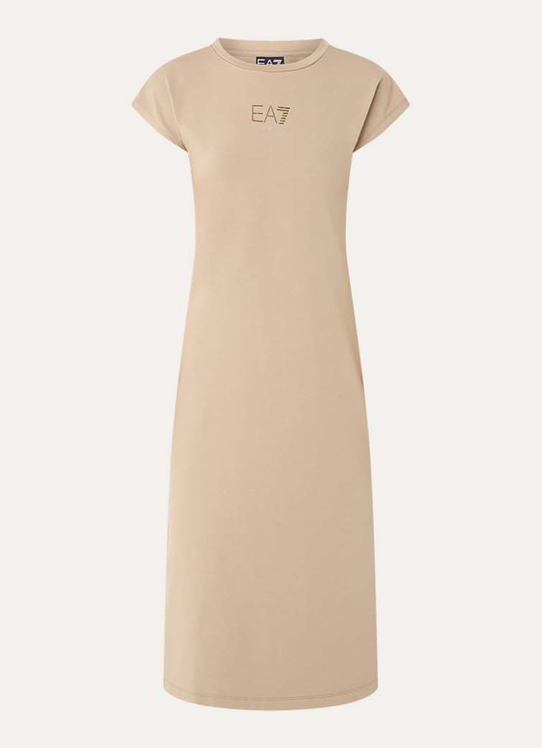 Armani Midi jurk met logo en strass - voorkant beige