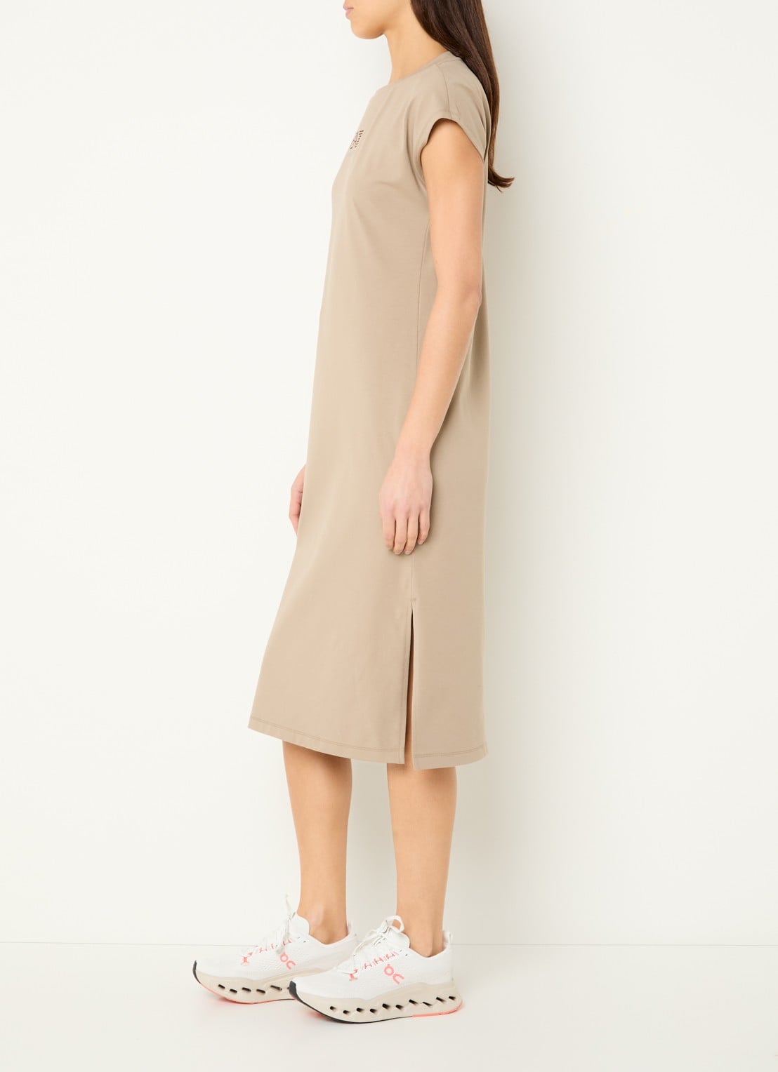 Armani Midi jurk met logo en strass - voorkant 2 beige