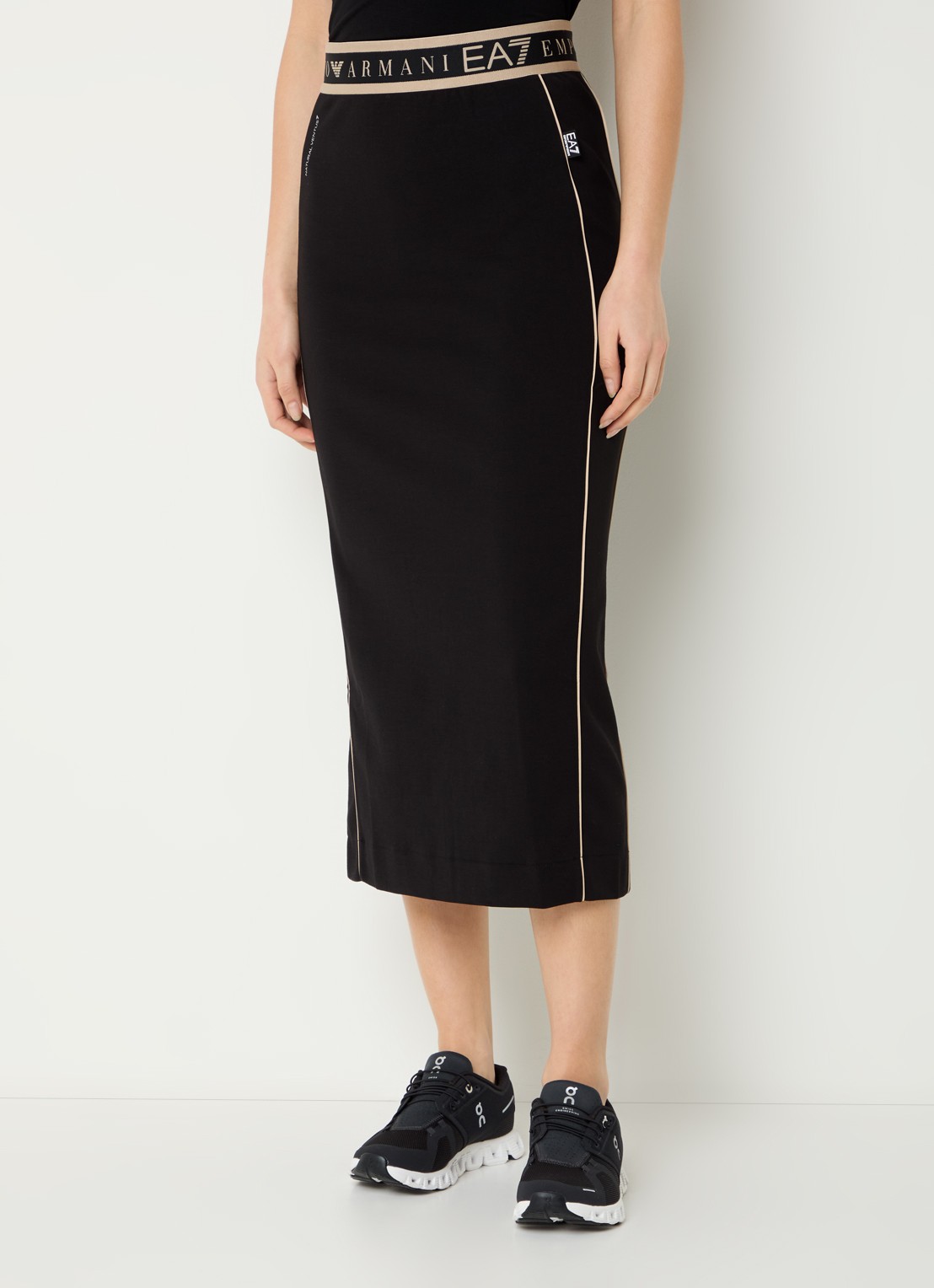 Armani Midi kokerrok met logoband - detail zwart