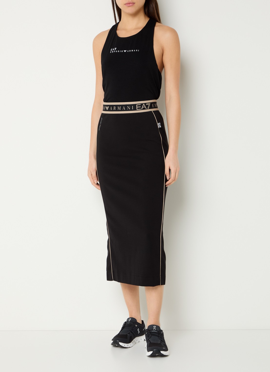 Armani Midi kokerrok met logoband - voorkant 3 zwart