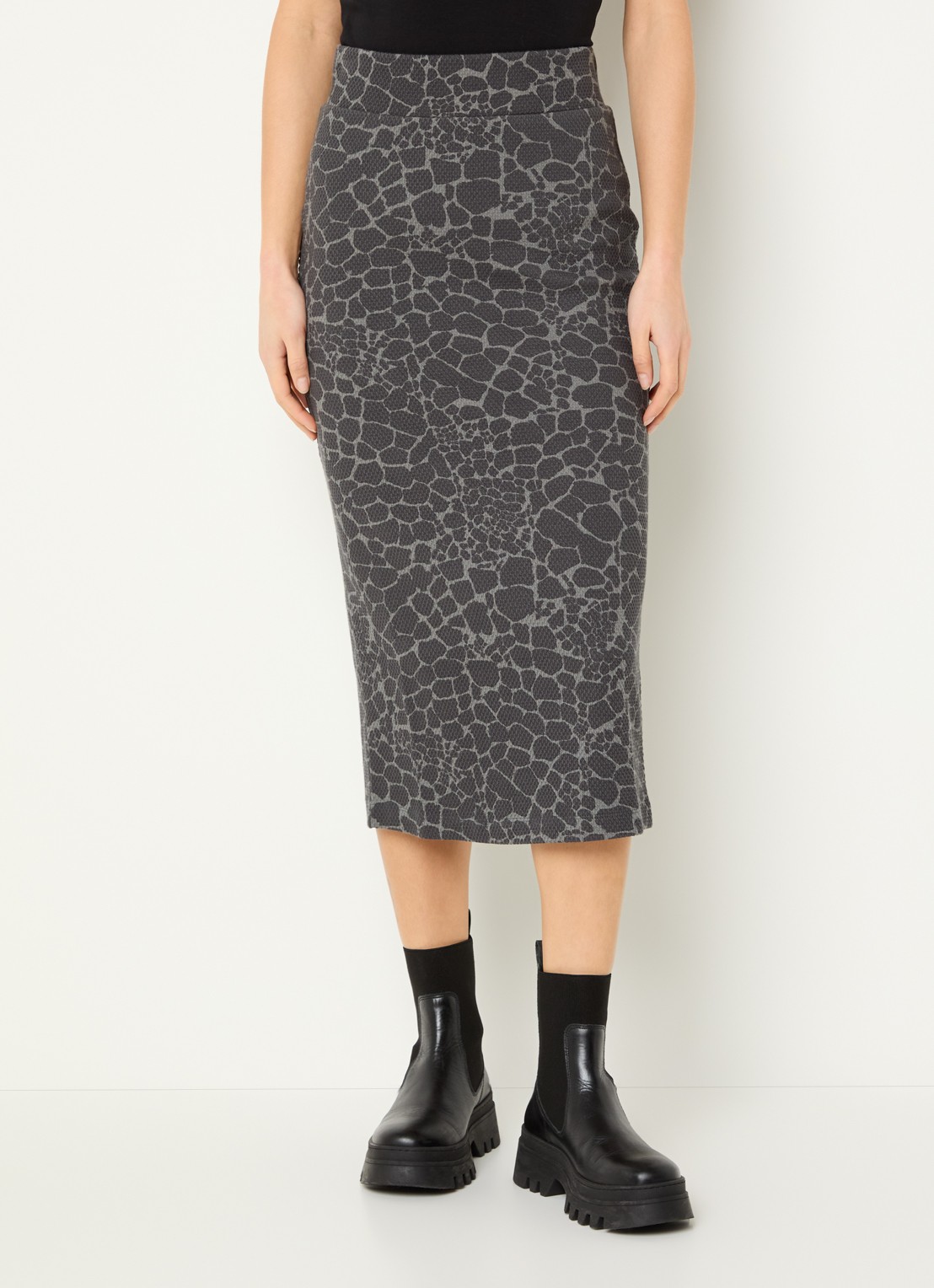 Armani Midi rok met dierenprint en split - detail 4 middengrijs