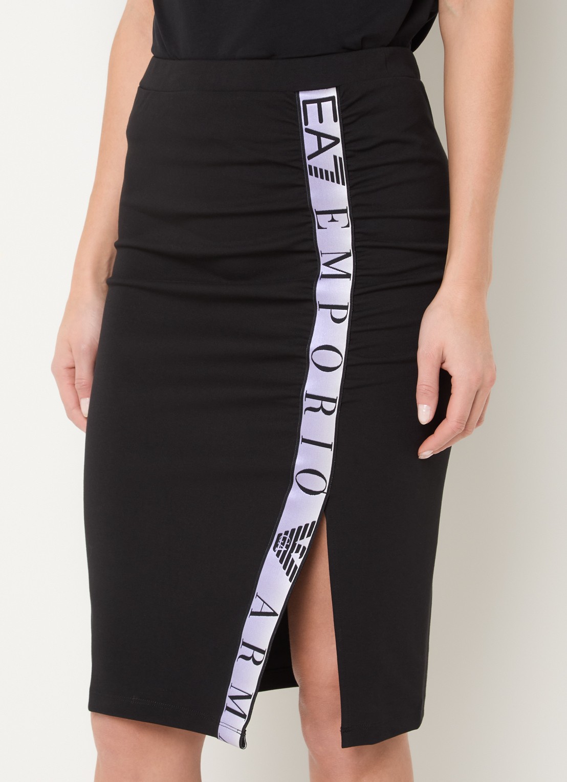Armani Midi rok met logo en split - detail 4 zwart