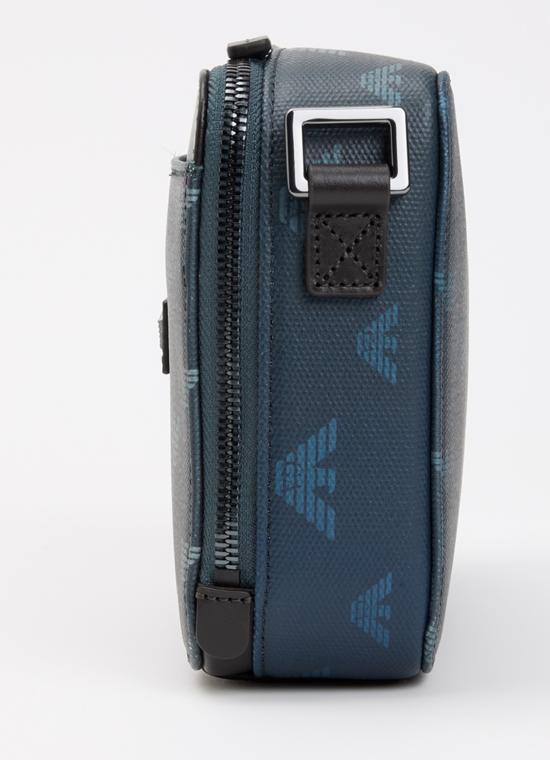 Armani Mini all-over eagle schoudertas van canvas met logo  - detail 3 donkerblauw