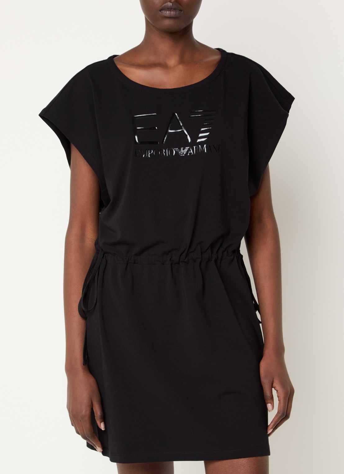 Armani Mini T-shirt jurk met logoprint en trekkoord - detail 2 zwart