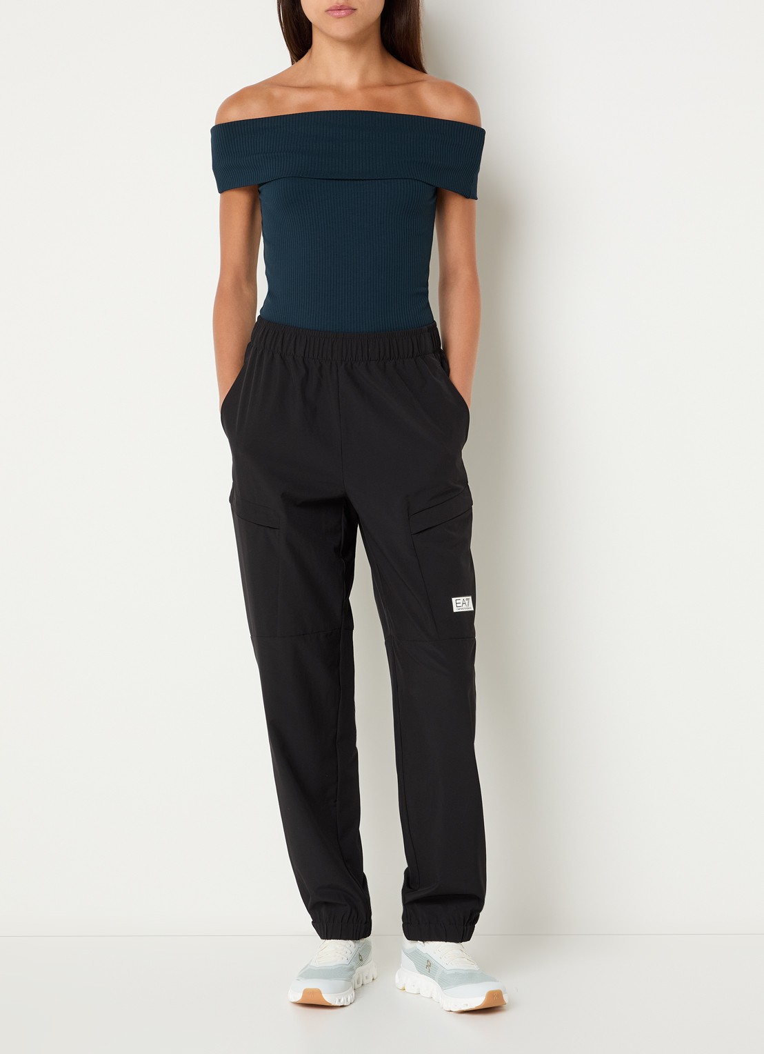 Armani Off Shoulder top met logo - voorkant 4 donkerblauw