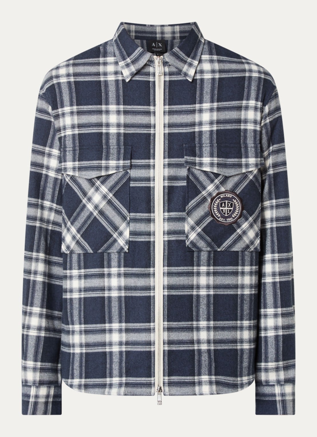 Armani Overshirt met logo en ruitdessin - voorkant 3 indigo