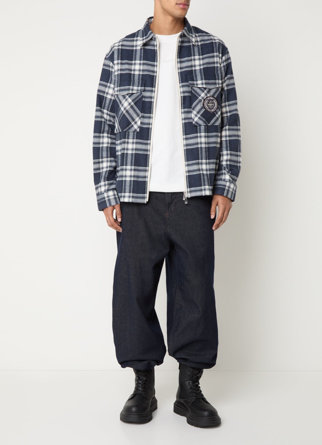 Armani Overshirt met logo en ruitdessin - voorkant 4 indigo