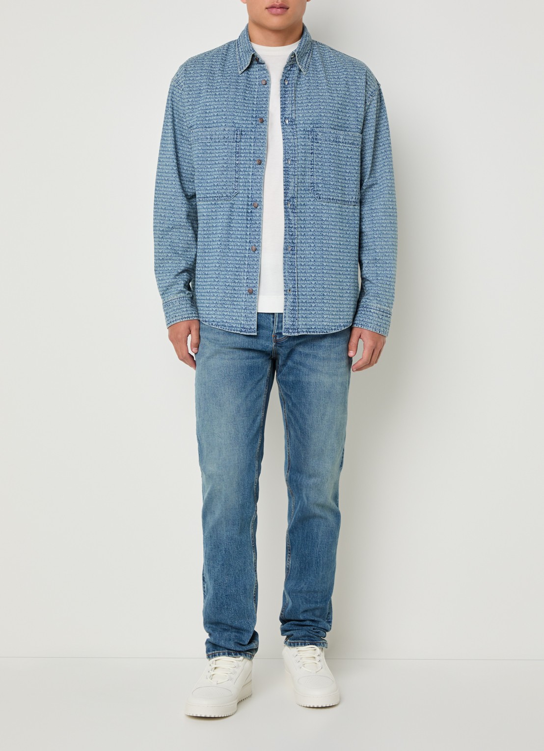 Armani Overshirt van denim met logoprint - voorkant 3 indigo