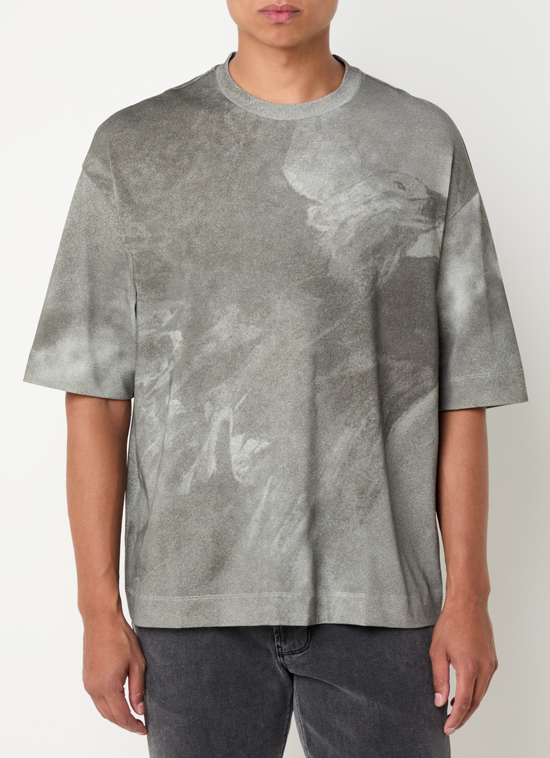 Armani Oversized T-shirt met print  - detail olijfgroen