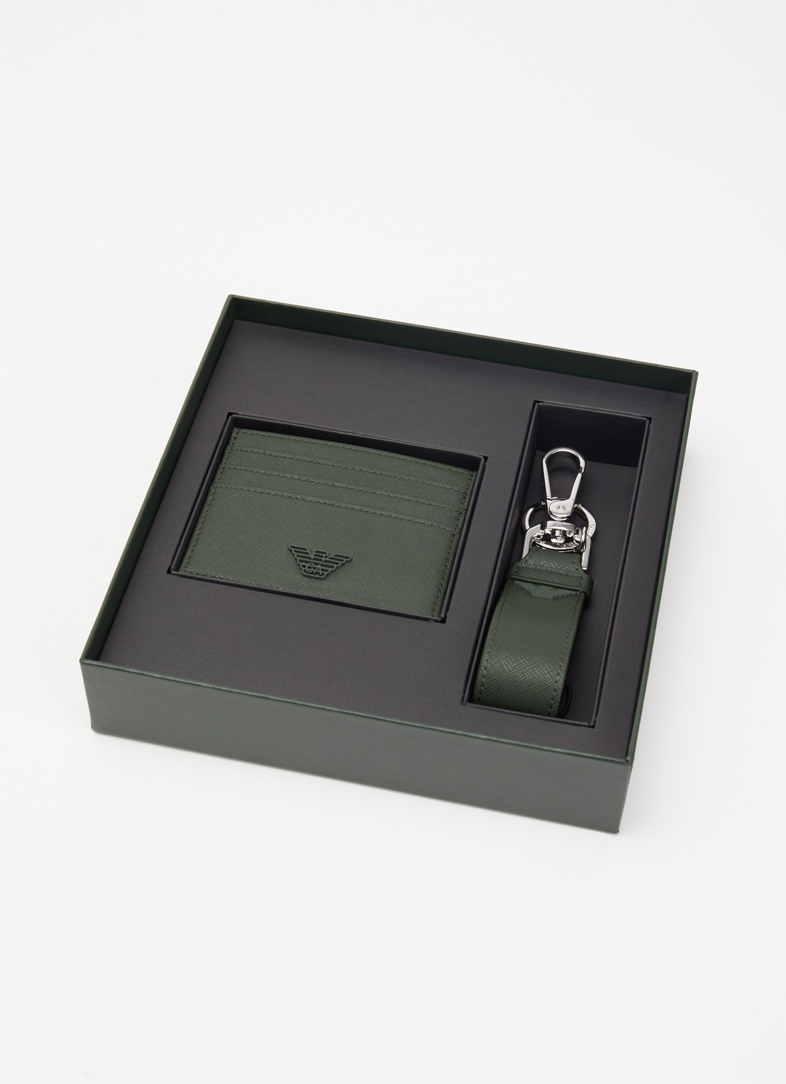 Armani Pasjeshouder en sleutelhanger met logo in set van 2 - voorkant 2 donkergroen