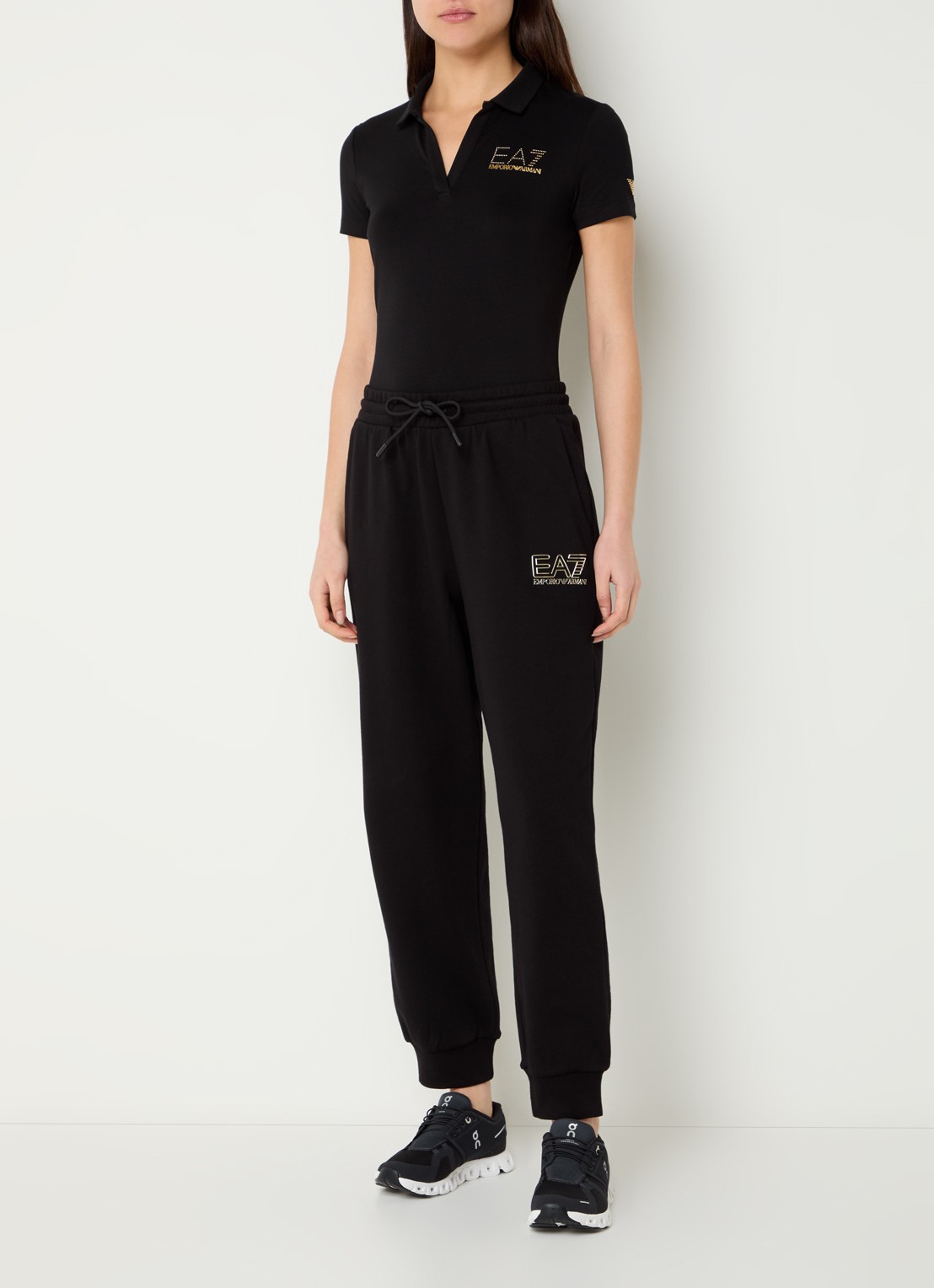 Armani Polo met logo en strass - voorkant 4 zwart