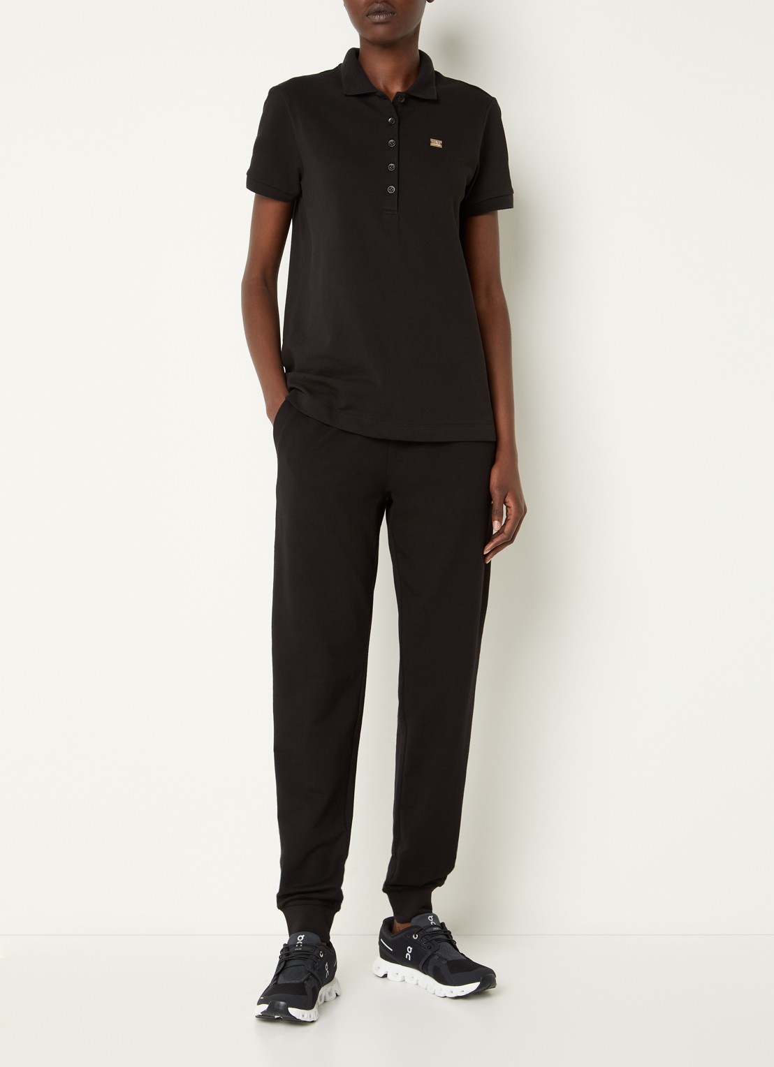 Armani Polo van piqué katoen met logo - voorkant 2 zwart