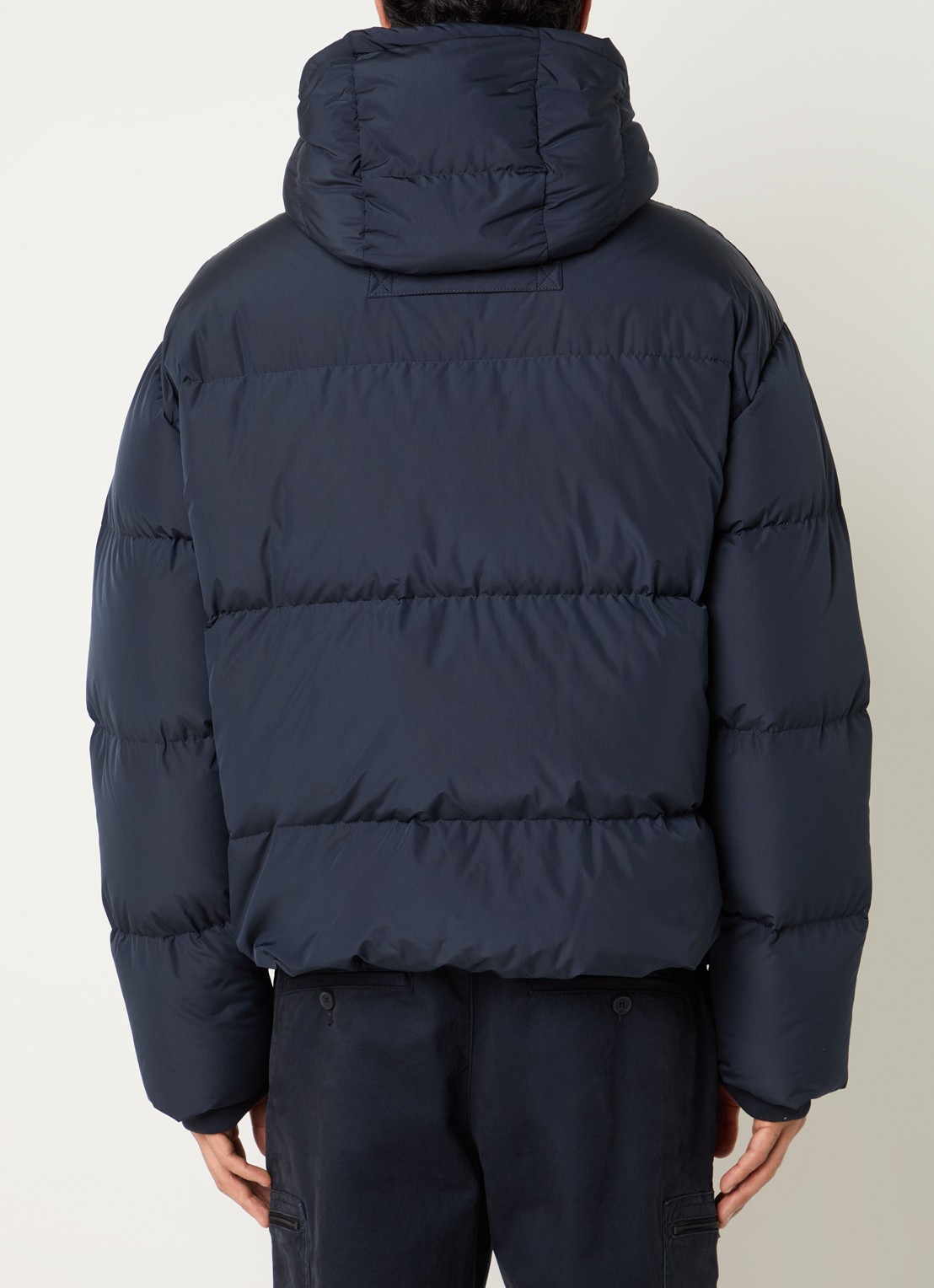 Armani Puffer jack met capuchon en donsvulling - achterkant 3 donkerblauw