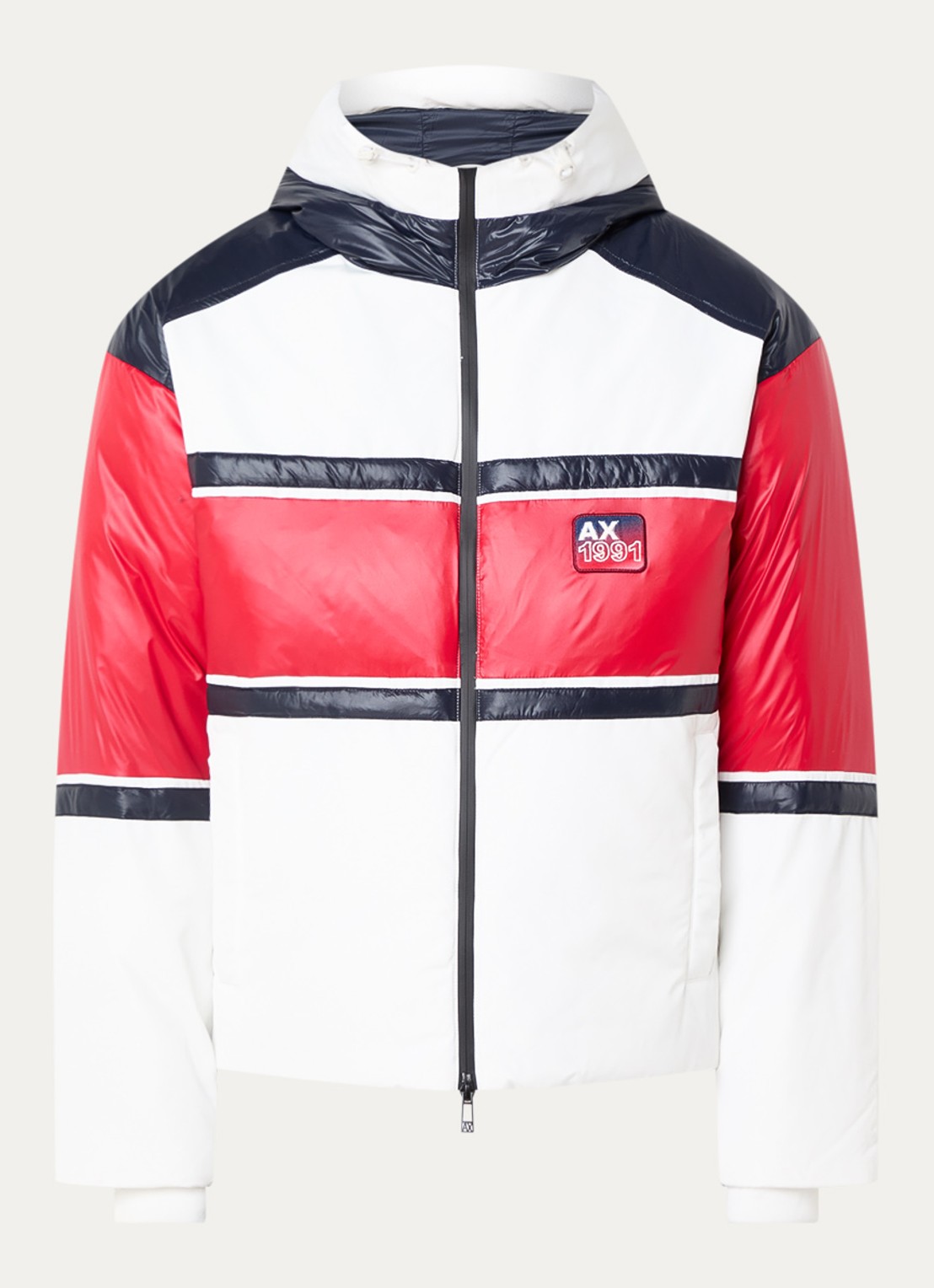 Armani Puffer jack met capuchon en logoborduring - voorkant 2 wit
