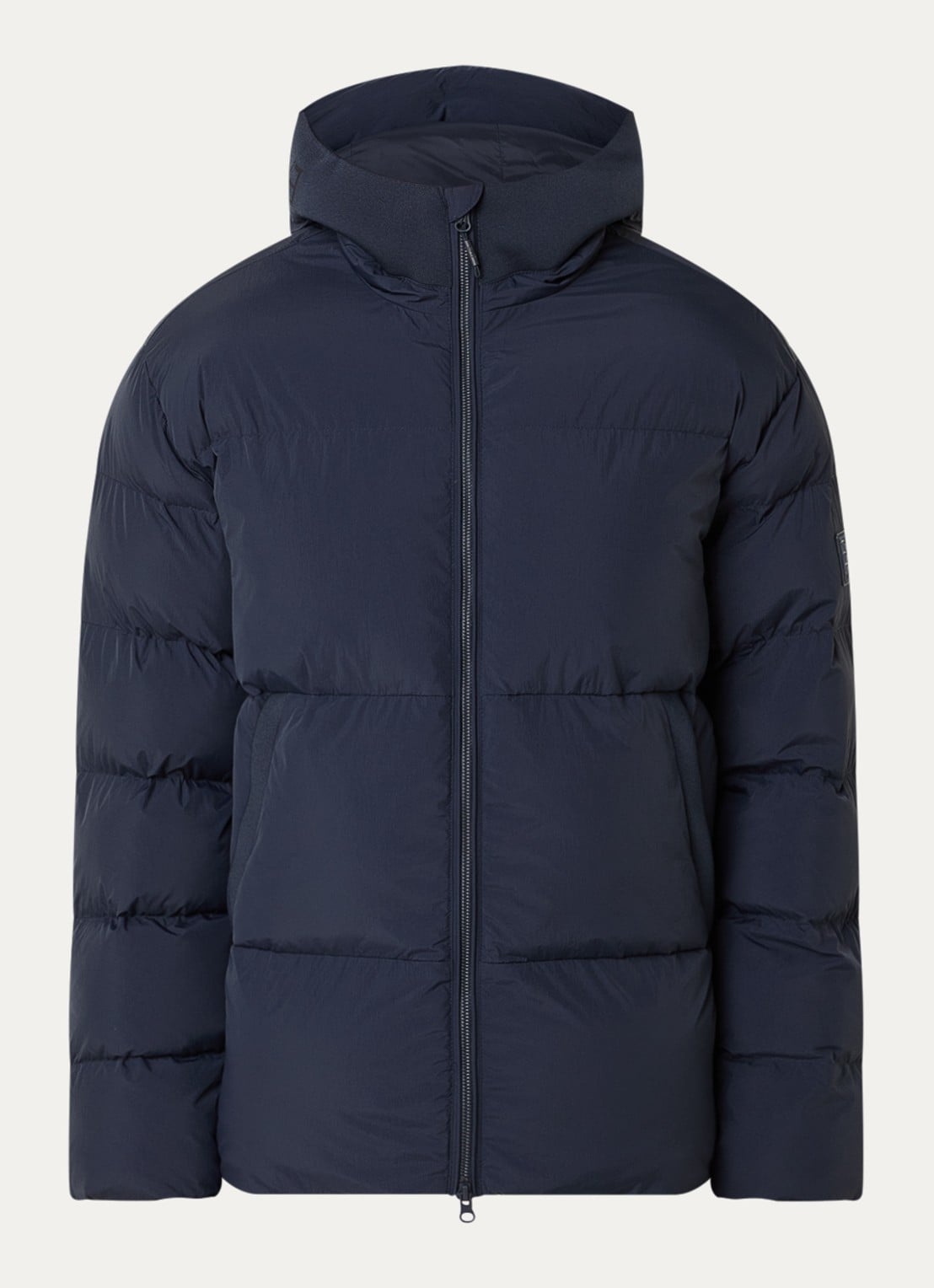 Armani Puffer jack met capuchon en steekzakken - voorkant royalblauw