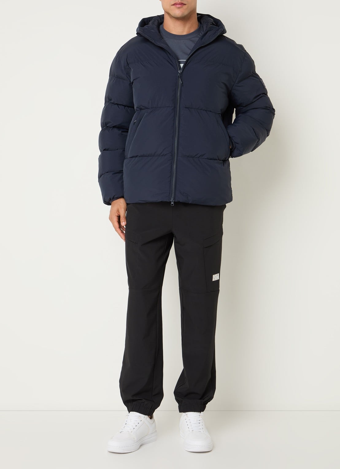 Armani Puffer jack met capuchon en steekzakken - voorkant 2 royalblauw