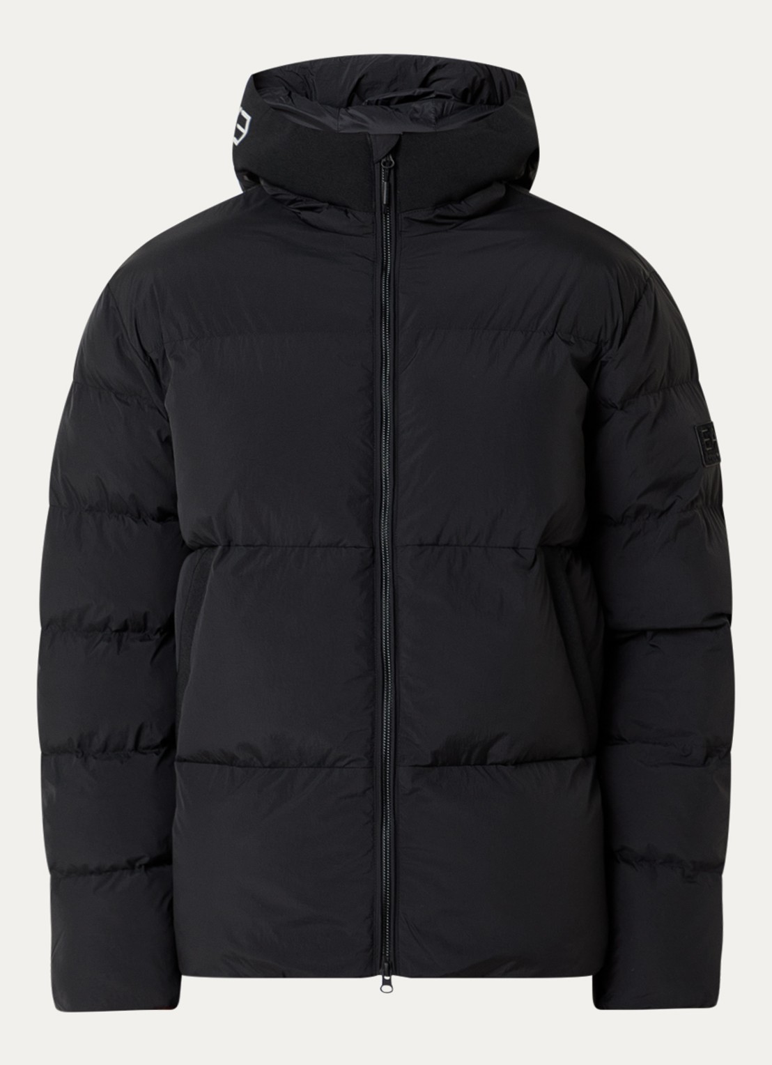 Armani Puffer jack met capuchon en steekzakken - voorkant 3 zwart