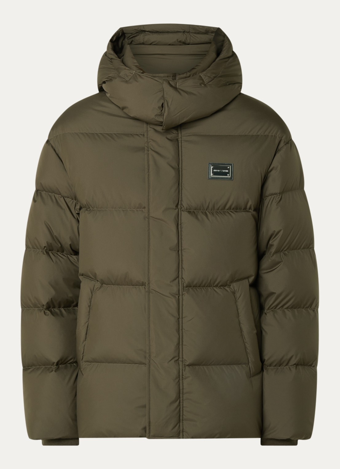 Armani Puffer jack met capuchon en steekzakken - voorkant 2 bronsgroen