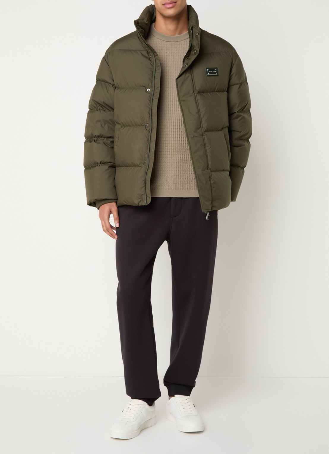 Armani Puffer jack met capuchon en steekzakken - voorkant 3 bronsgroen