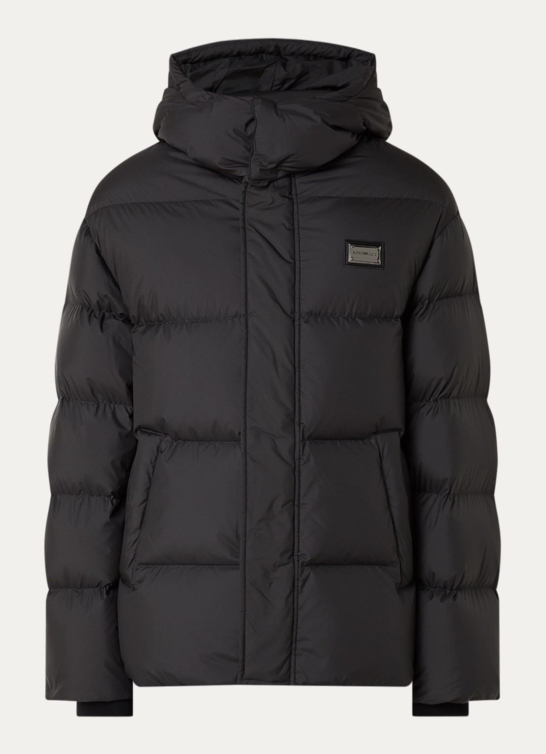 Armani Puffer jack met capuchon en steekzakken - voorkant 2 zwart