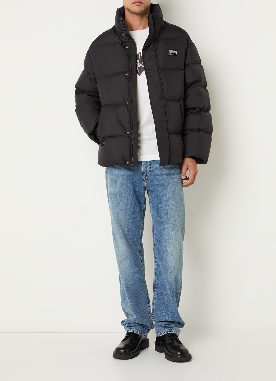 Armani Puffer jack met capuchon en steekzakken - voorkant 3 zwart