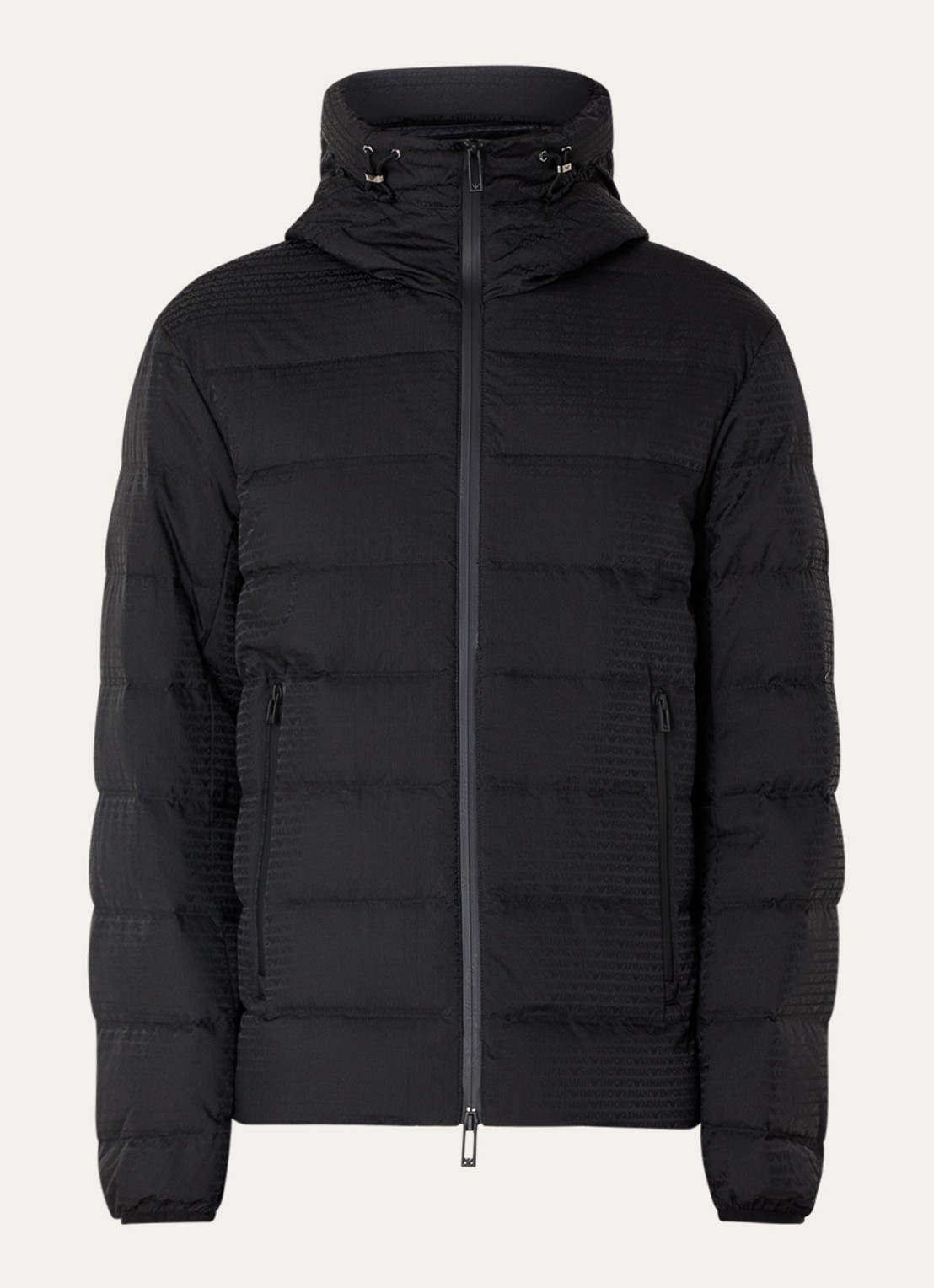 Armani Puffer jack met donsvulling en logoprint - voorkant 3 zwart