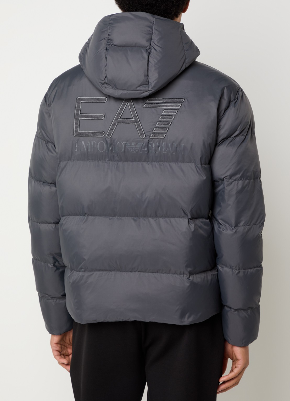 Armani Puffer jack met logo- en backprint - achterkant 4 donkergrijs