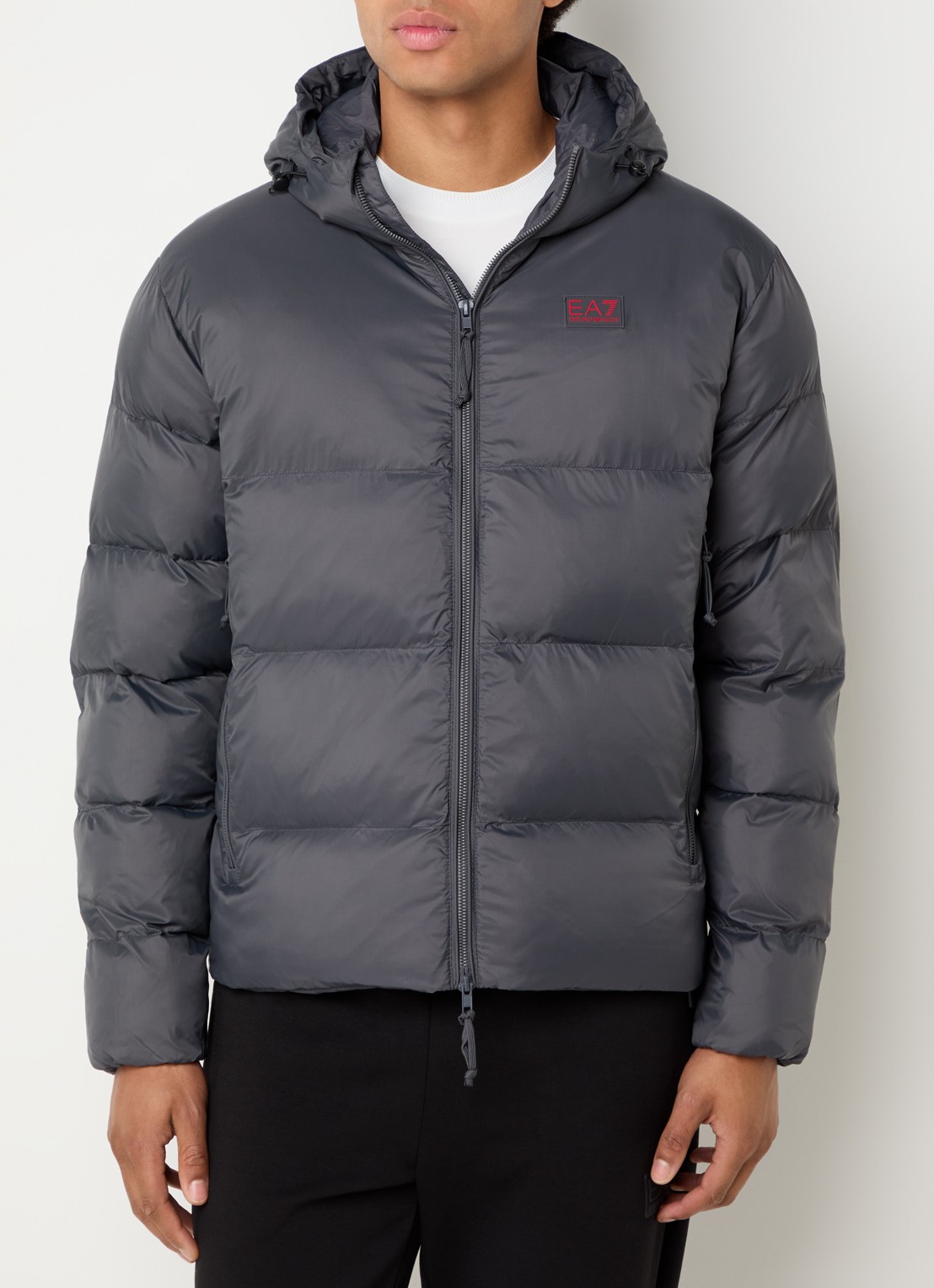 Armani Puffer jack met logo- en backprint - detail 3 donkergrijs