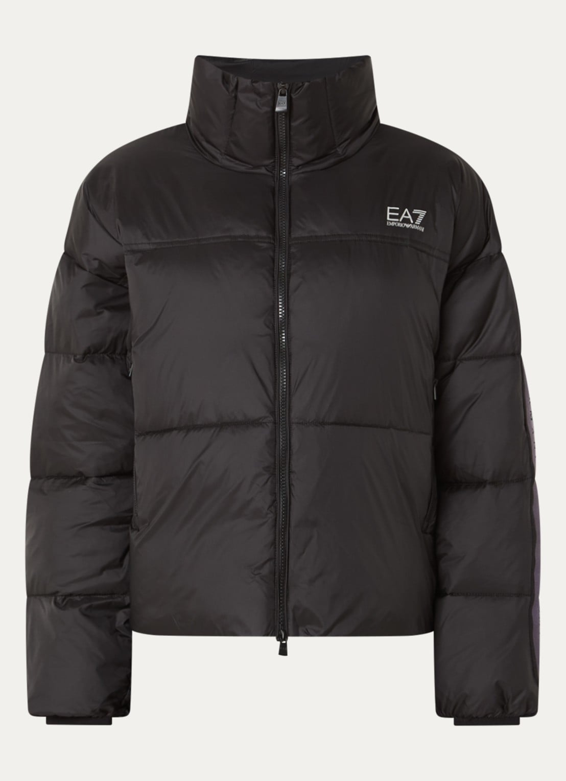 Armani Puffer jack met logoband en ritszakken - voorkant 3 zwart
