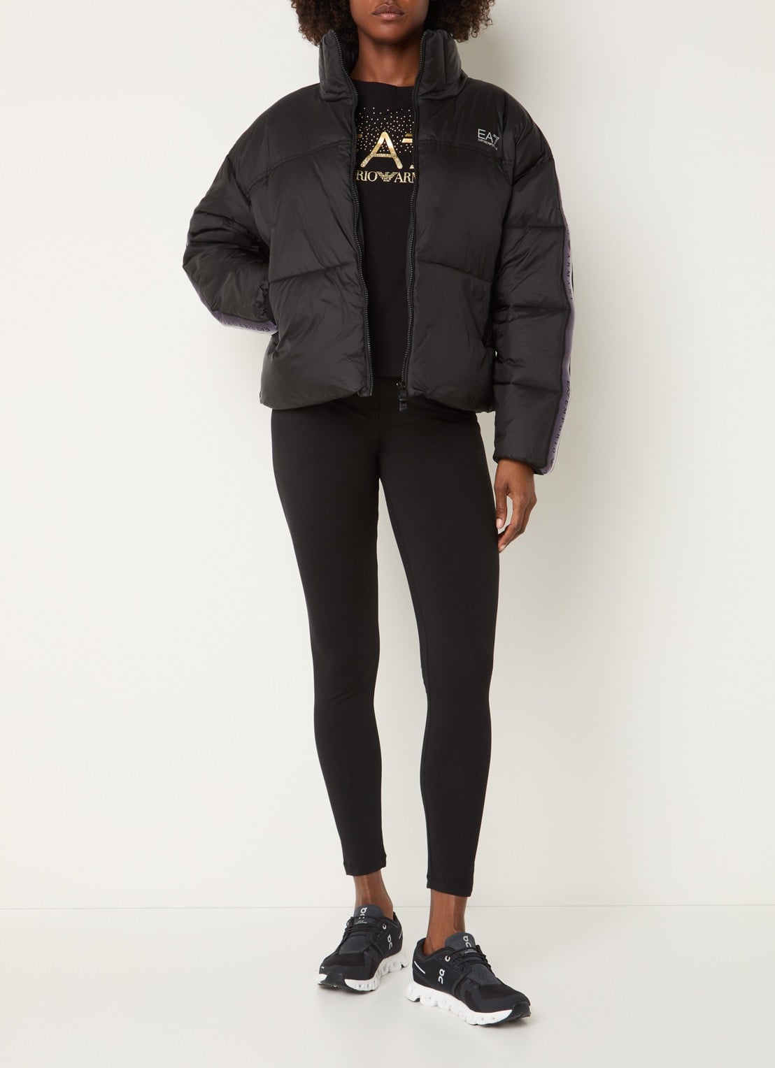 Armani Puffer jack met logoband en ritszakken - voorkant 4 zwart