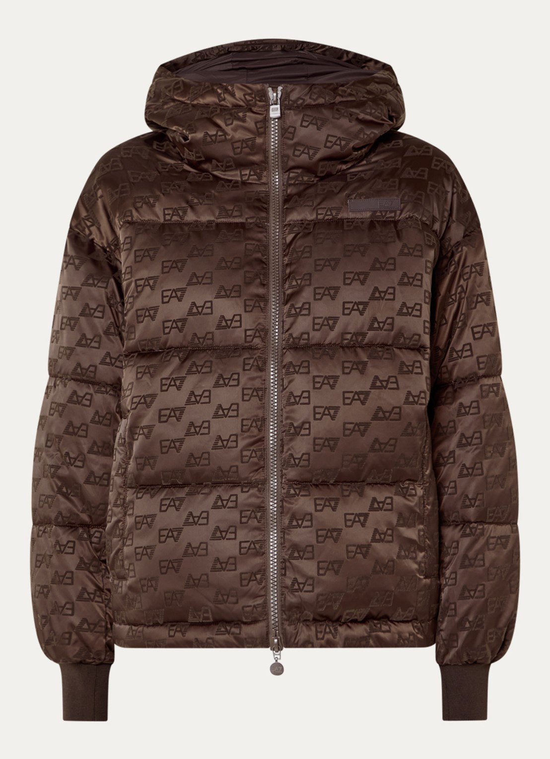 Armani Puffer jack met logoprint en steekzakken - voorkant donkerbruin