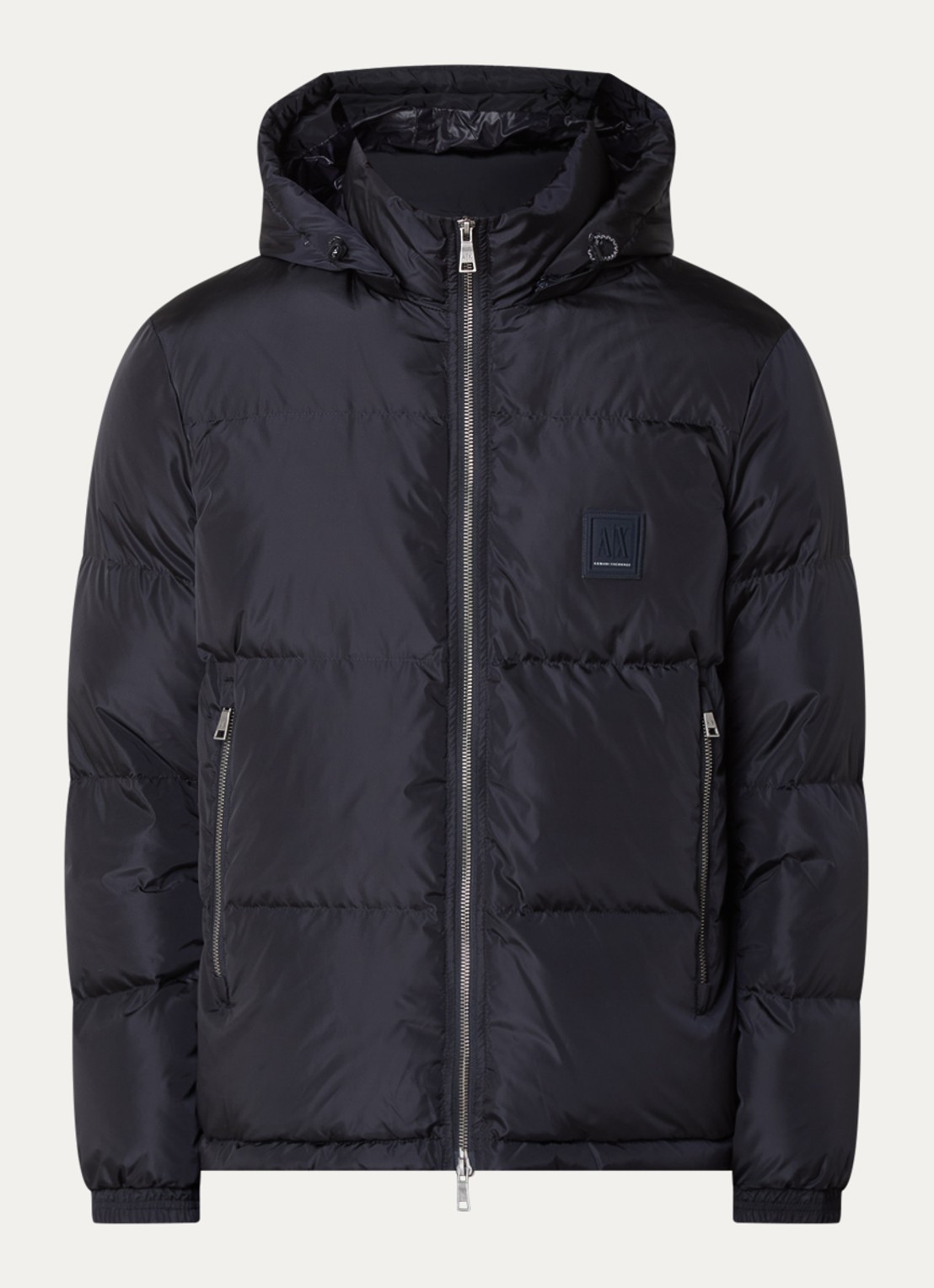 Armani Puffer jack met ritszakken en capuchon - voorkant 3 donkerblauw