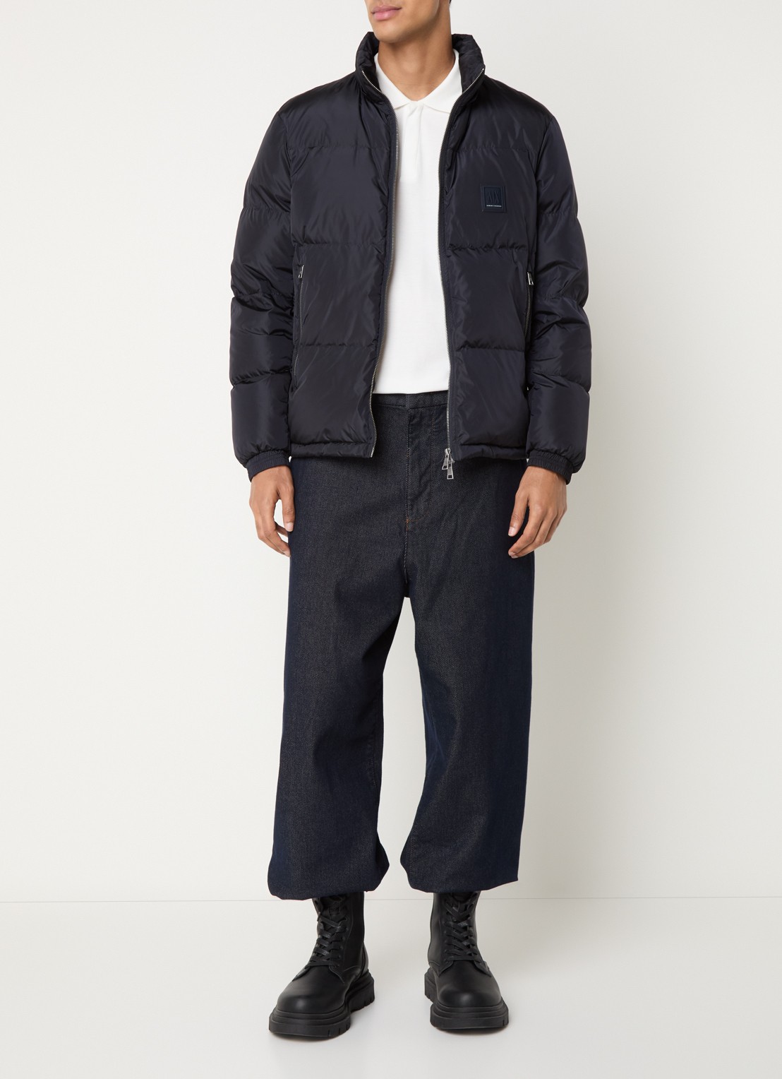 Armani Puffer jack met ritszakken en capuchon - voorkant 4 donkerblauw