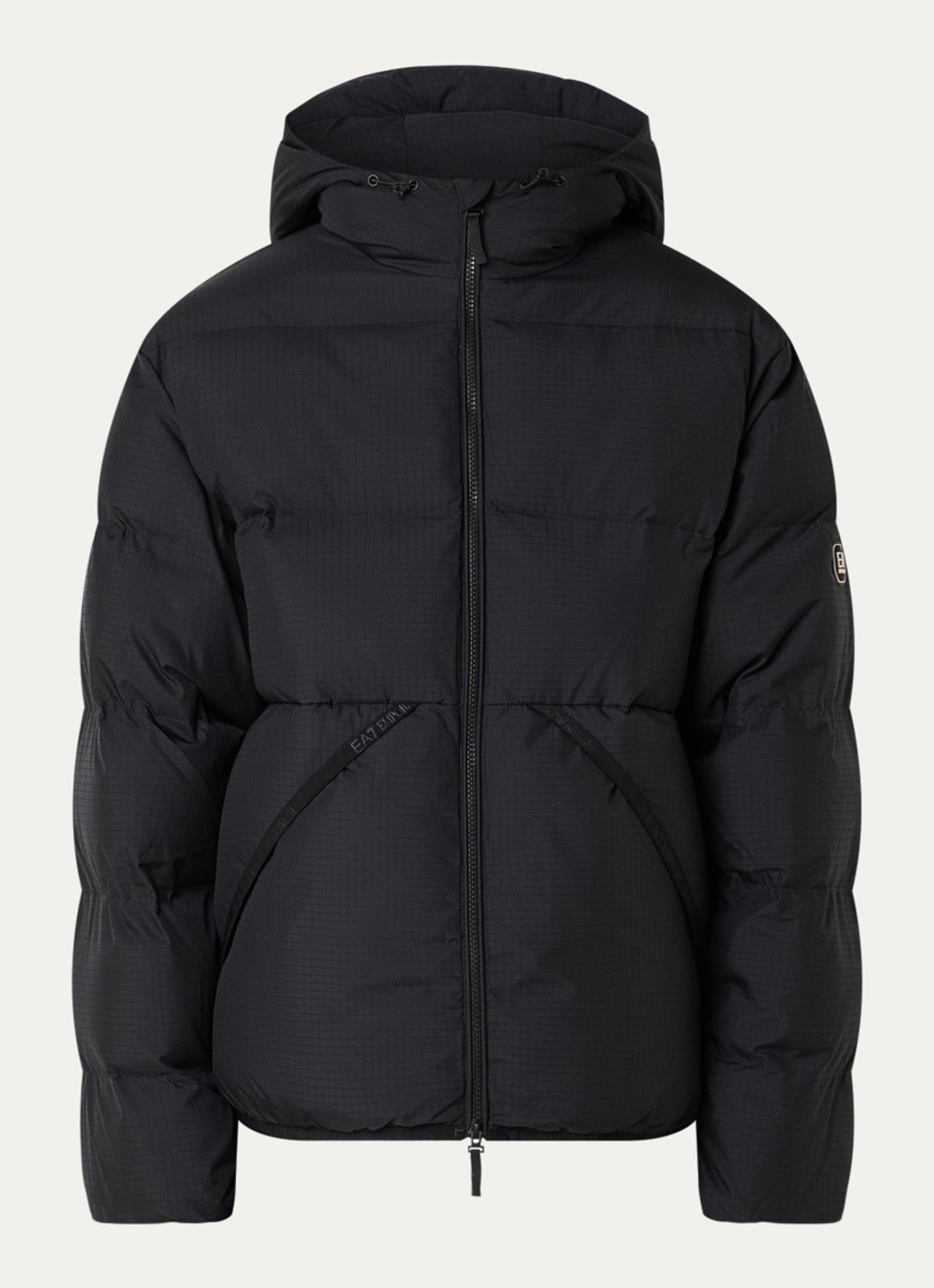 Armani Puffer jack met steekzakken en capuchon - voorkant zwart