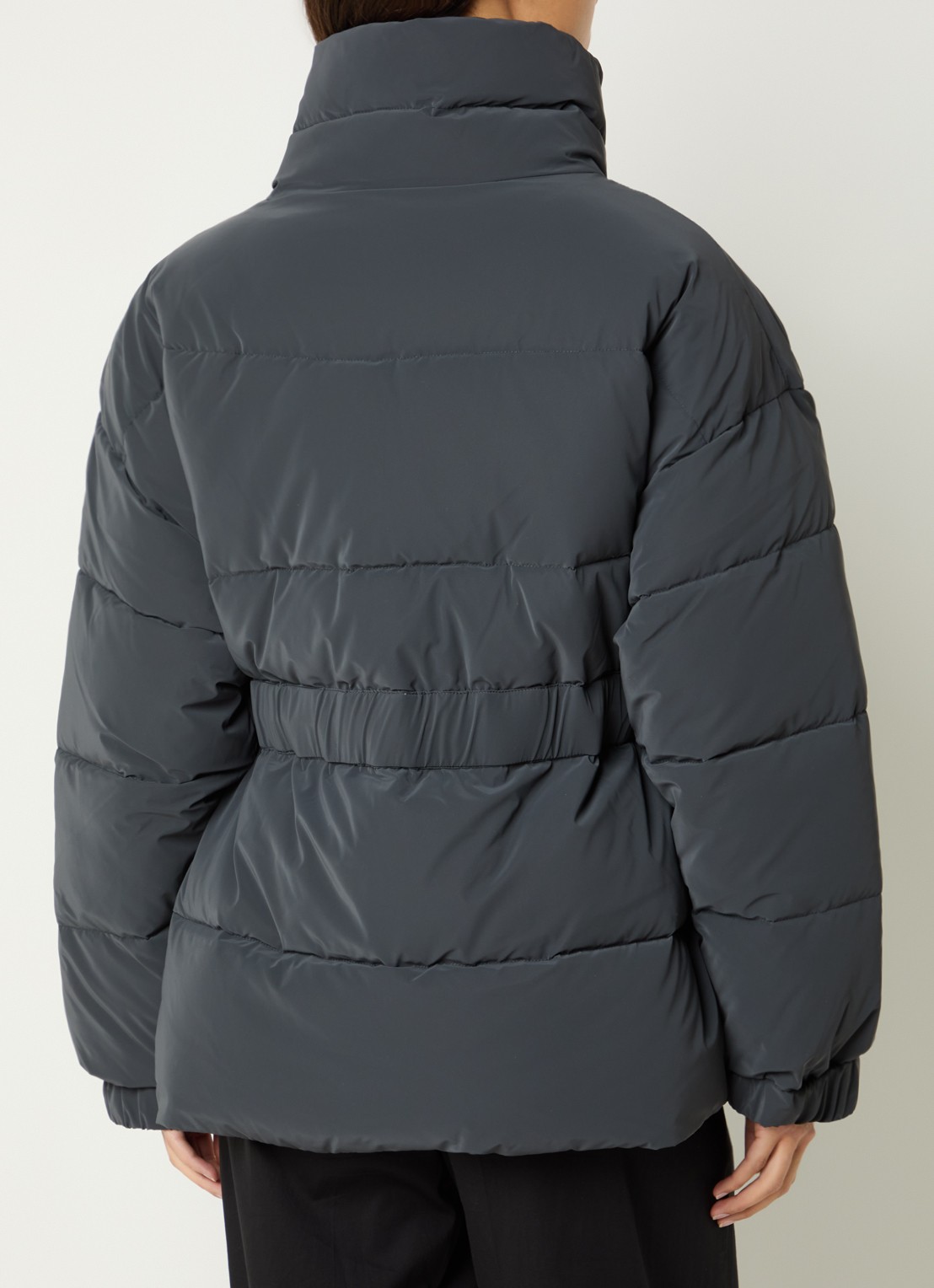 Armani Puffer jack met strikceintuur en logo - achterkant antraciet