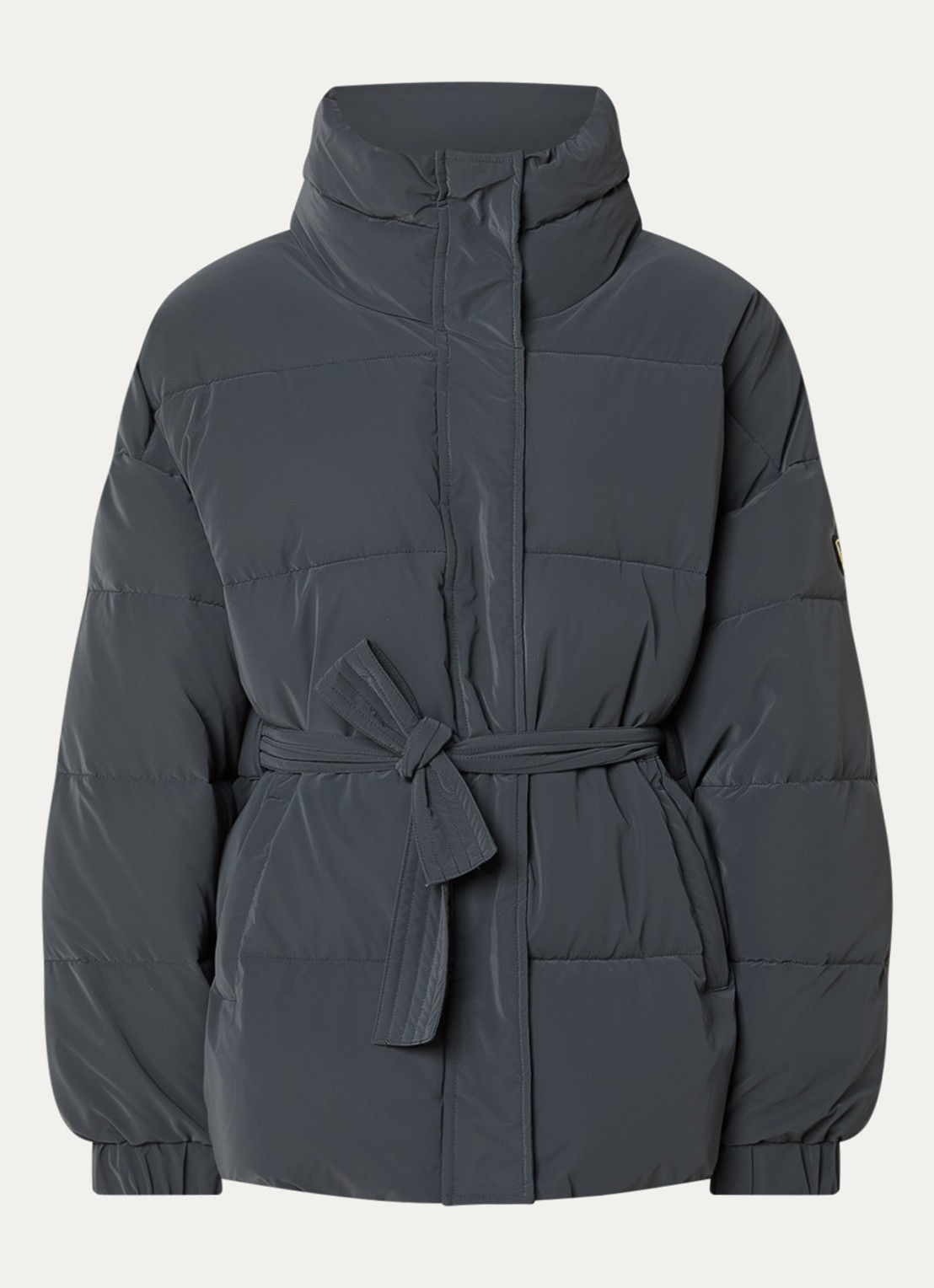 Armani Puffer jack met strikceintuur en logo - voorkant 2 antraciet