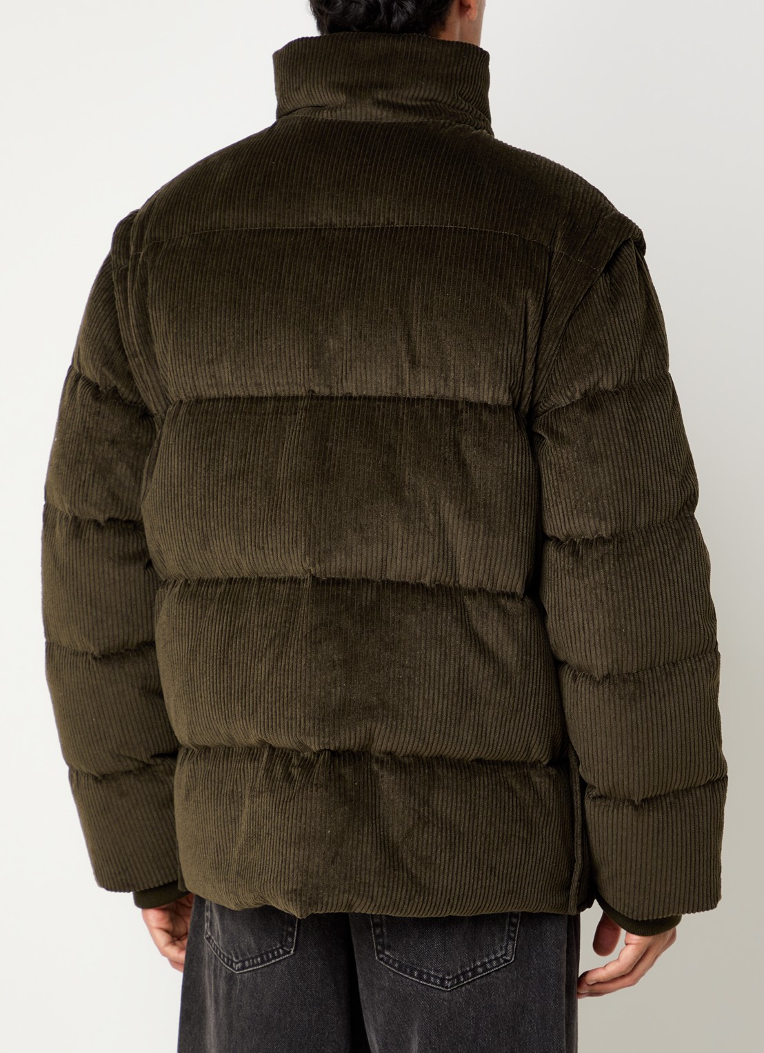 Armani Puffer jack van corduroy met afneembare mouwen - achterkant 2 bronsgroen