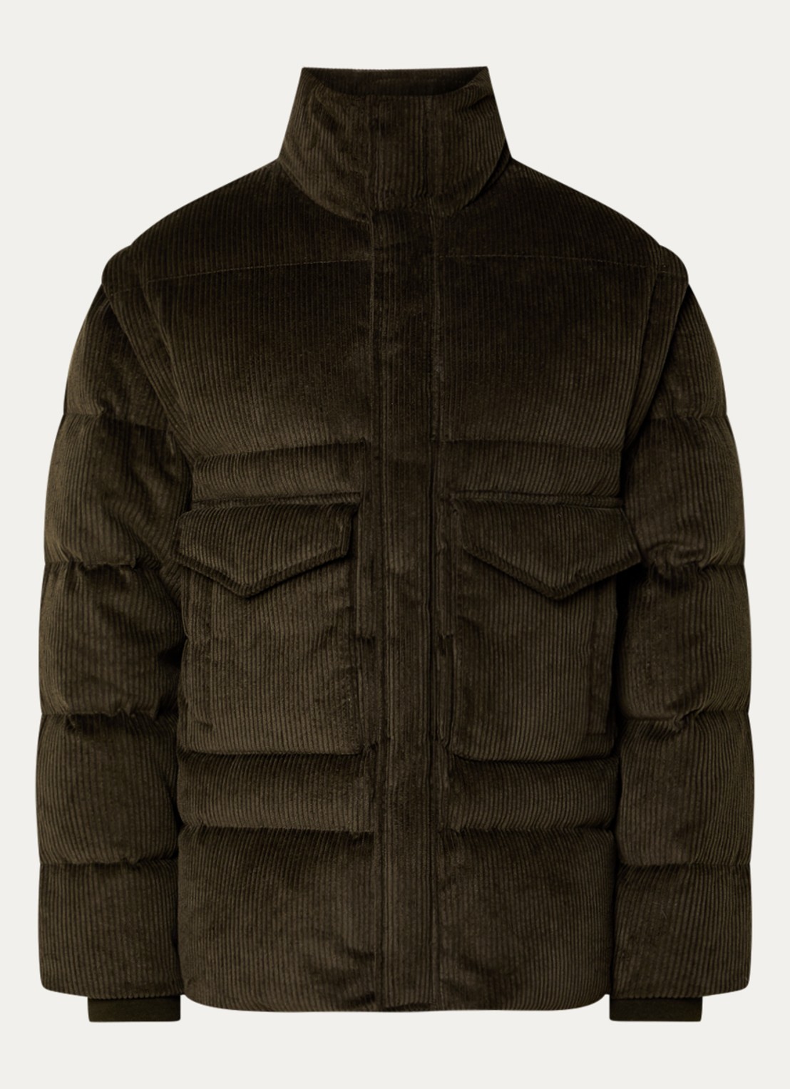 Armani Puffer jack van corduroy met afneembare mouwen - voorkant 3 bronsgroen