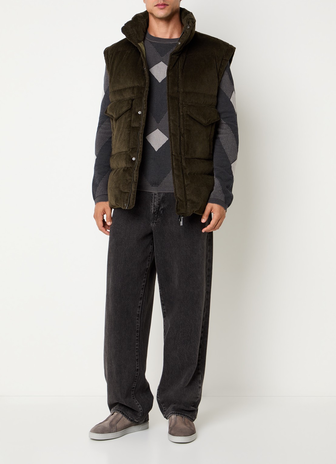 Armani Puffer jack van corduroy met afneembare mouwen - voorkant 4 bronsgroen