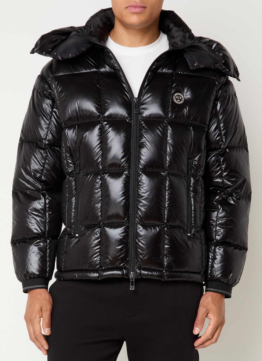 Armani Pufferjas met donsvulling en ritszakken - detail black-uc001