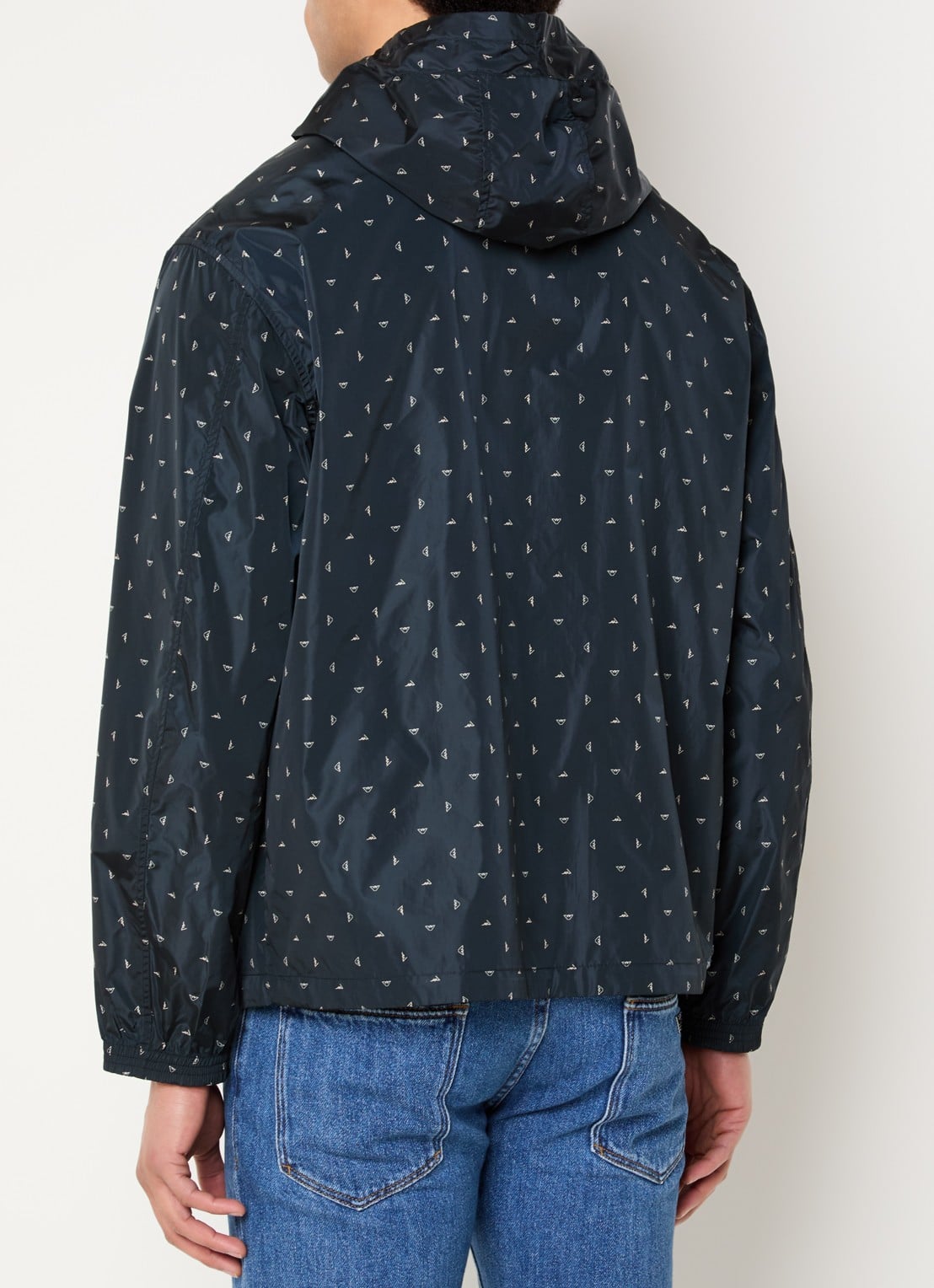 Armani Regenjas met logoprint en capuchon - achterkant donkerblauw