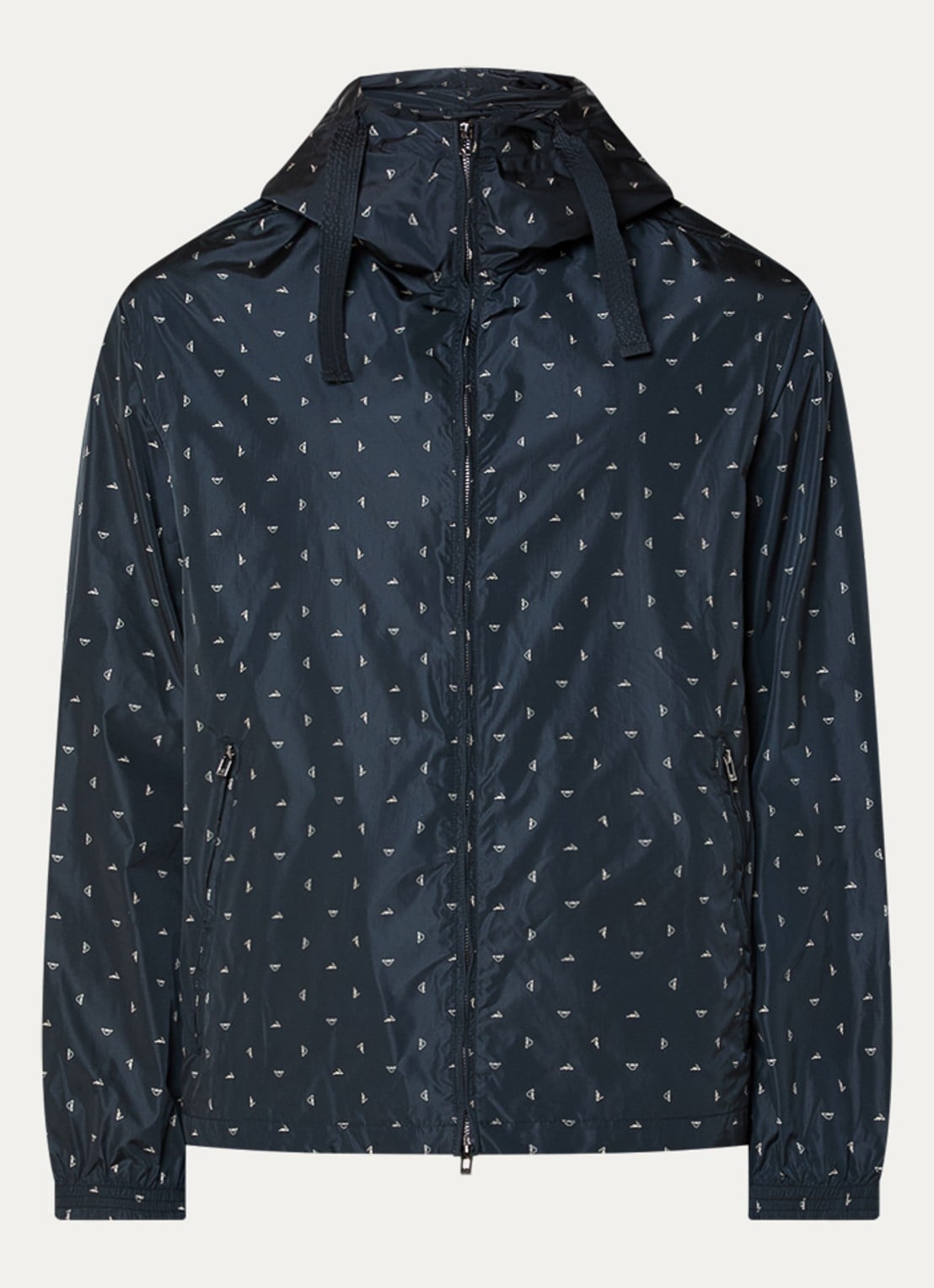 Armani Regenjas met logoprint en capuchon - voorkant 2 donkerblauw