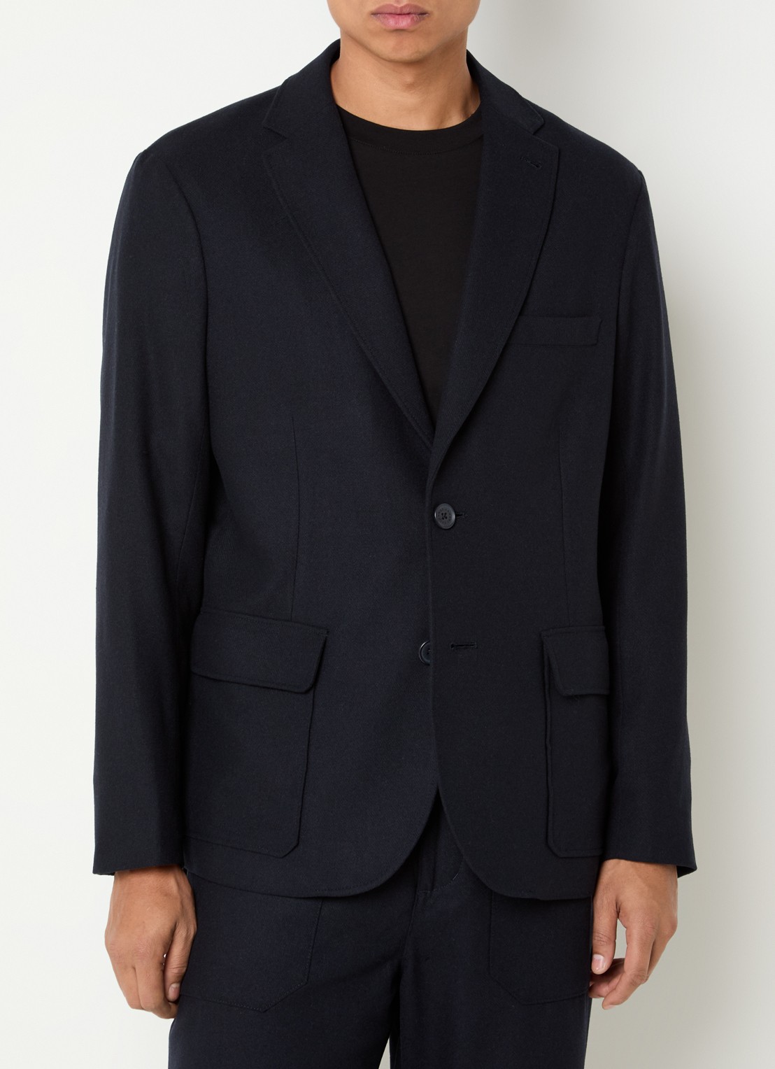 Armani Regular fit colbert in scheerwolblend met klepzakken - detail donkerblauw