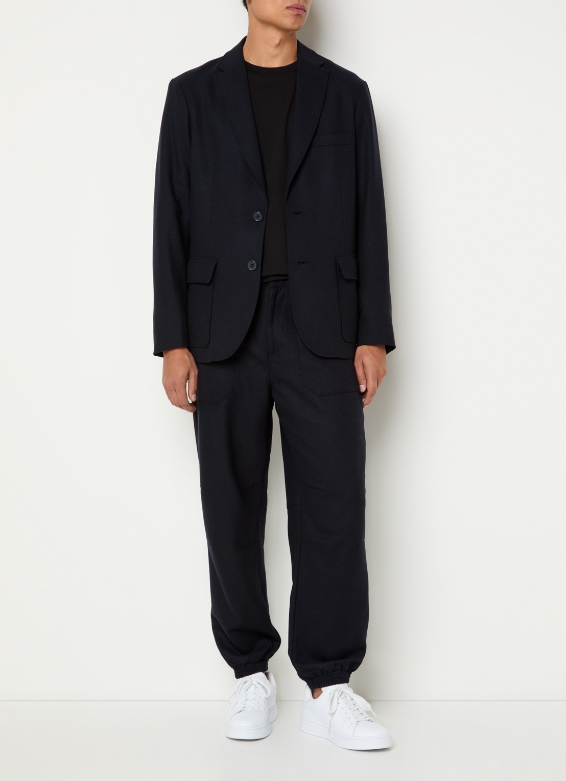 Armani Regular fit colbert in scheerwolblend met klepzakken - voorkant 3 donkerblauw