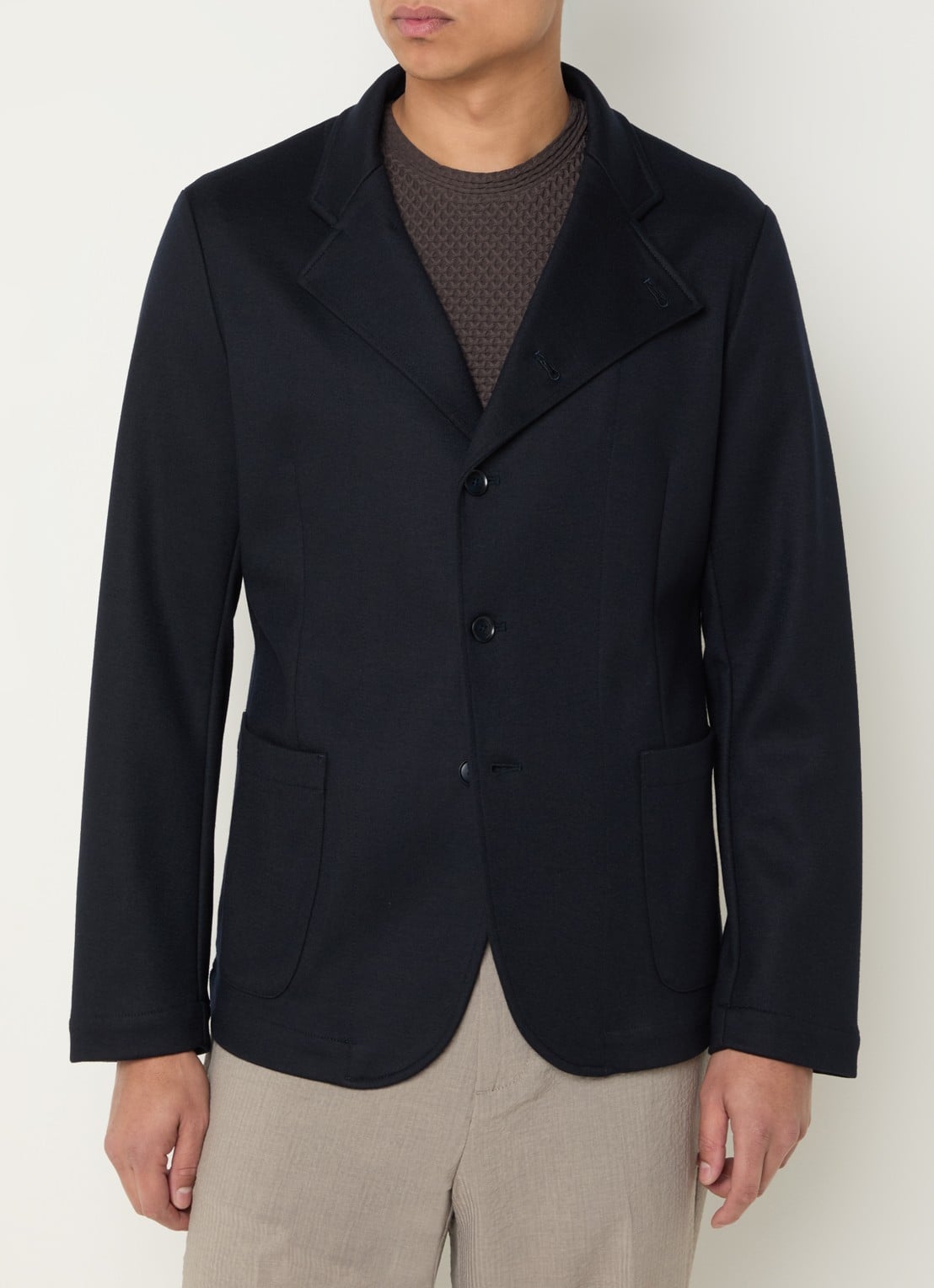 Armani Regular fit colbert in wolblend met opgestikte zakken - detail donkerblauw