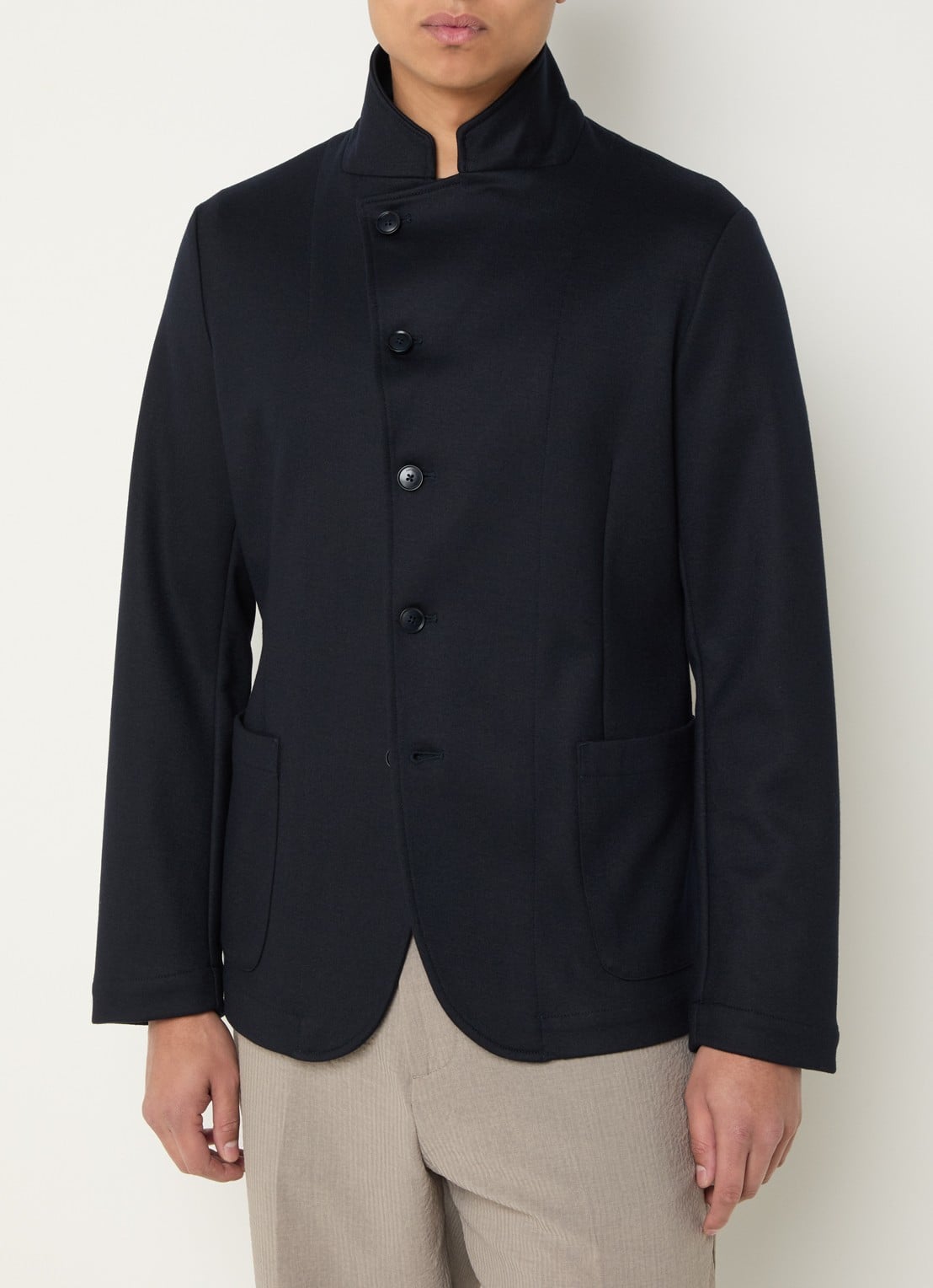 Armani Regular fit colbert in wolblend met opgestikte zakken - detail 2 donkerblauw