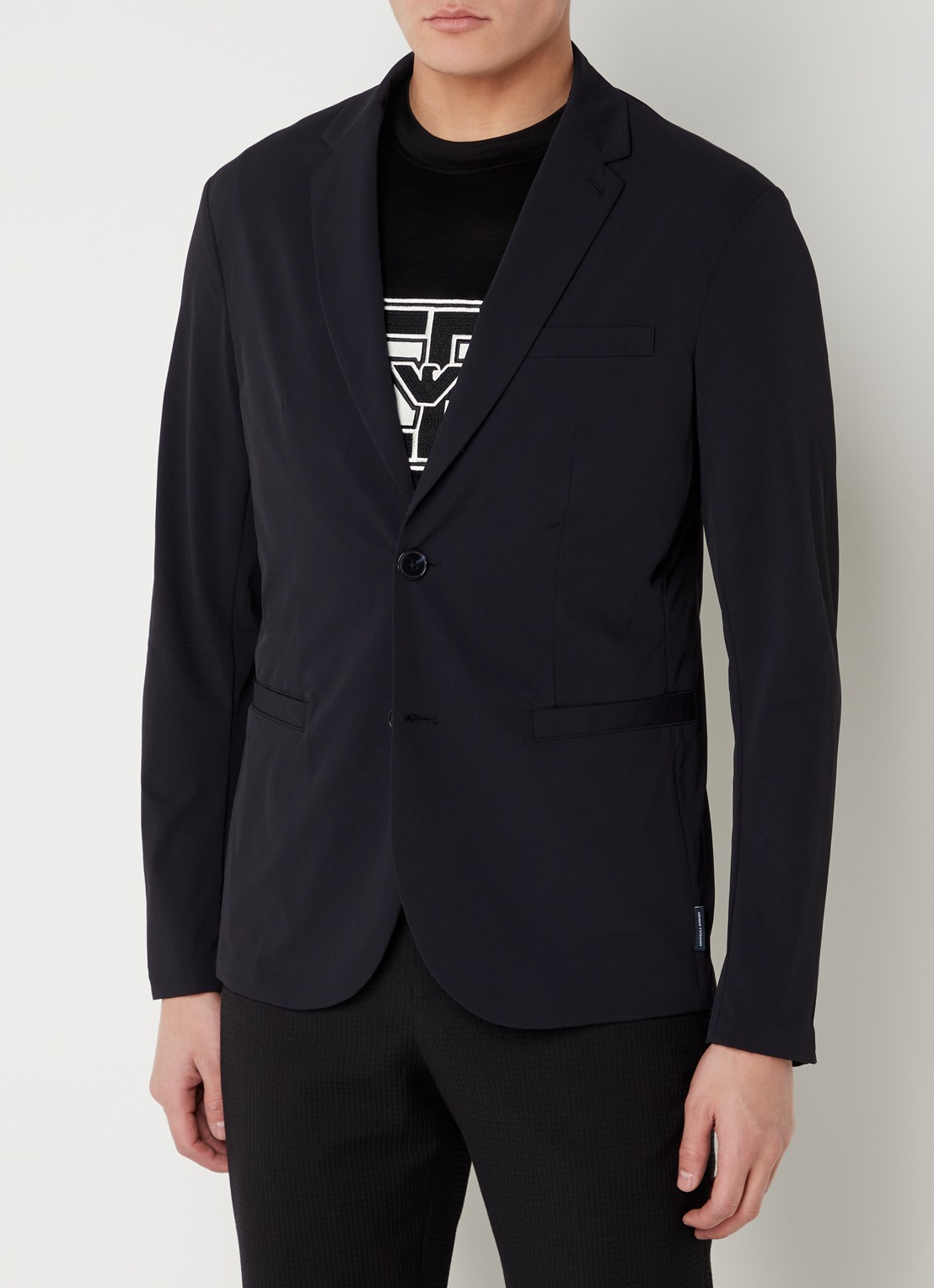 Armani Regular fit colbert met paspelzakken  - detail 4 donkerblauw