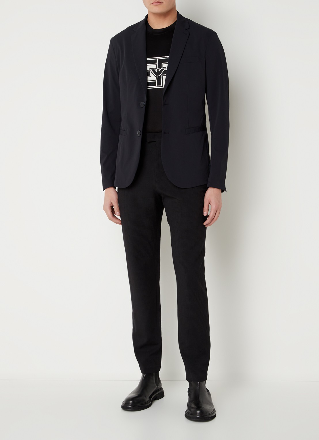 Armani Regular fit colbert met paspelzakken  - voorkant 3 donkerblauw