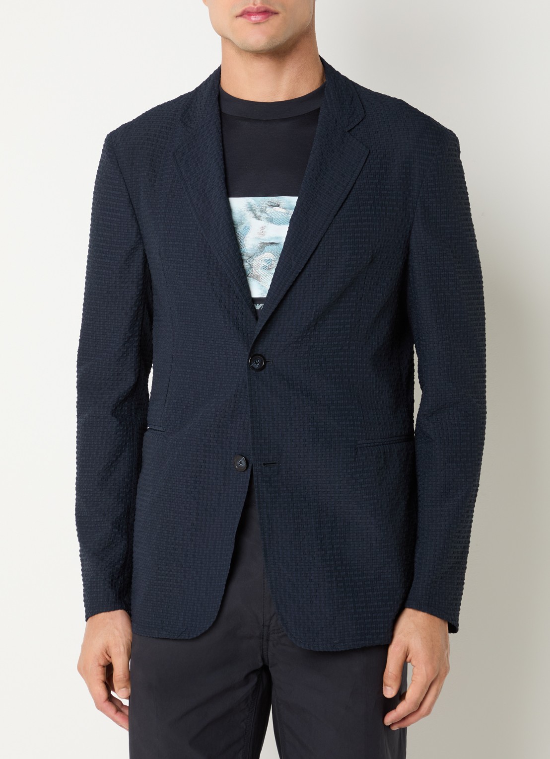Armani Regular fit colbert met steekzakken en structuur - detail 4 donkerblauw
