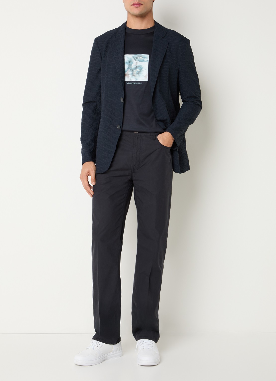 Armani Regular fit colbert met steekzakken en structuur - voorkant 3 donkerblauw